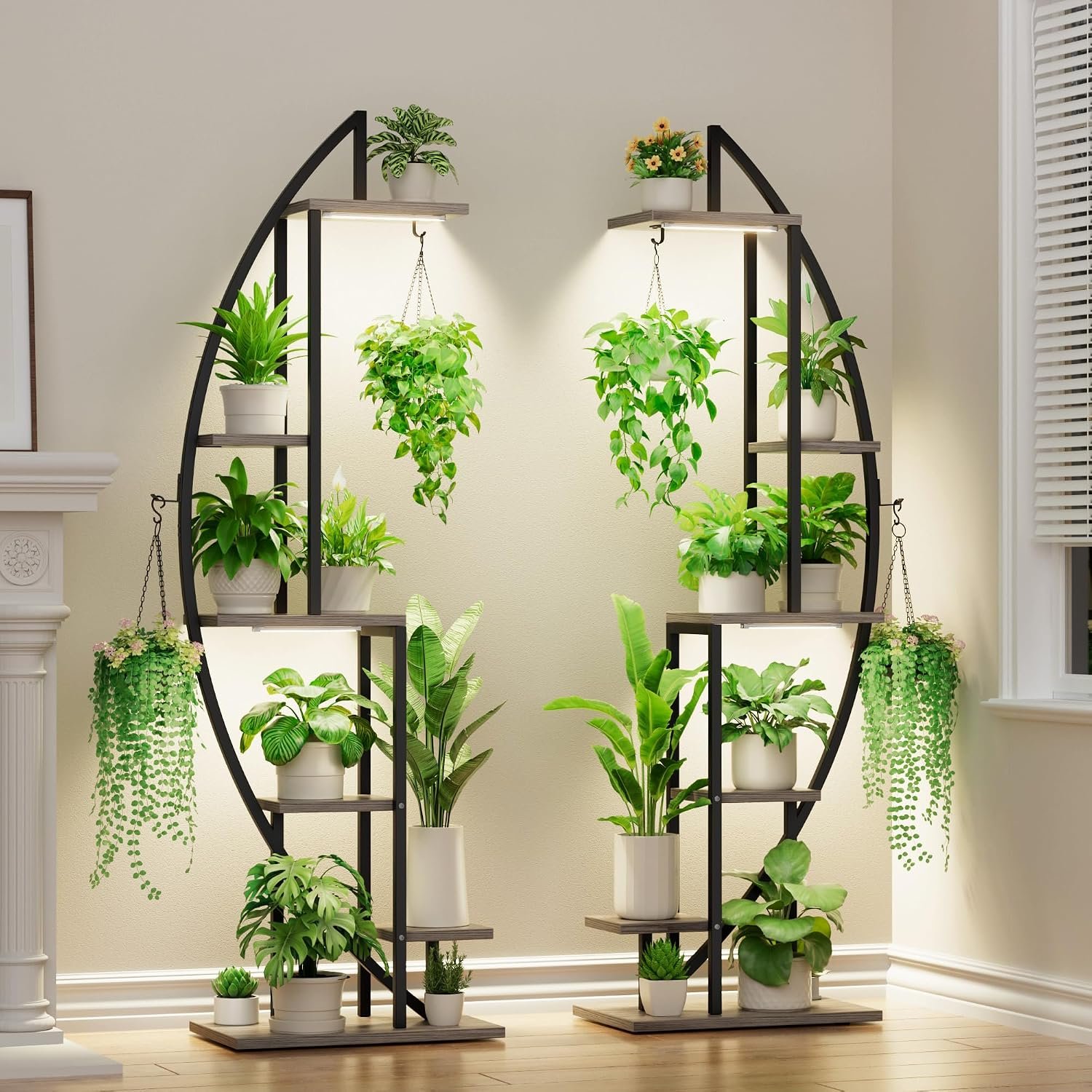 BACEKOLL Plant Stand with Grow Light, 2 Pack Tall Indoor Plant Shelf 6 Tier