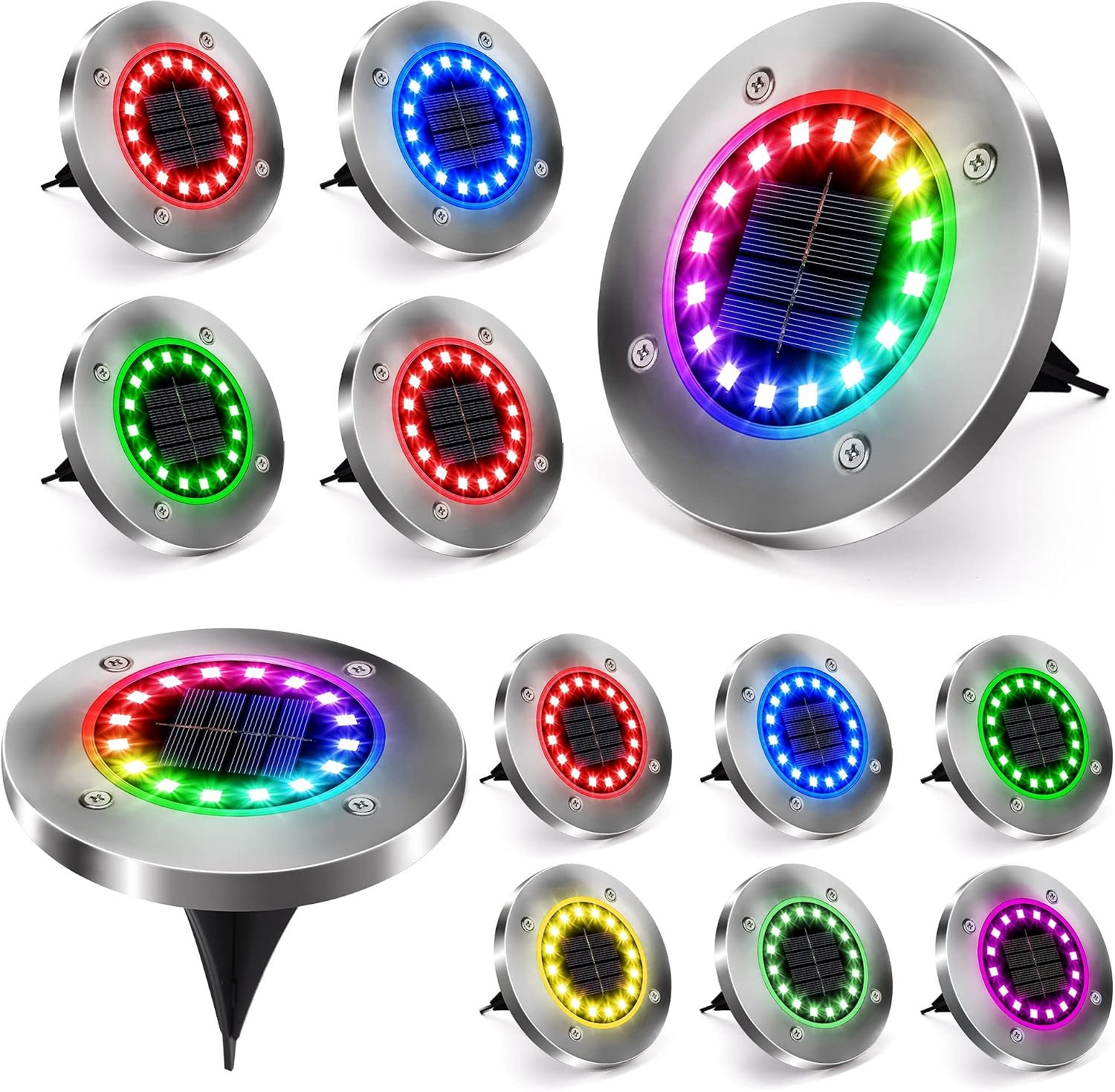 Brizled Solar Ground Lights 12 Pack 16 LED Color Changing Outdoor Lights
