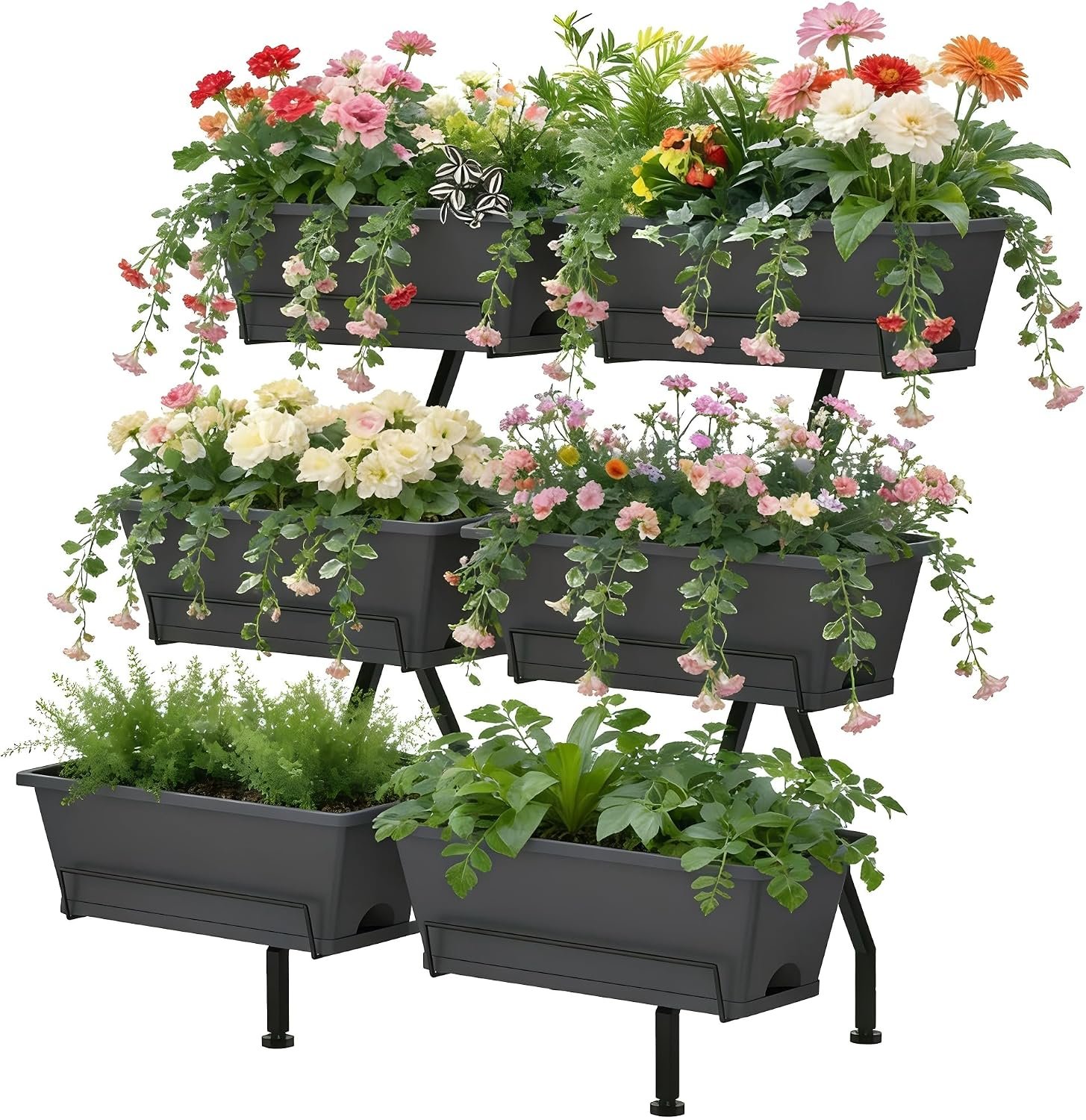 ETELI Vertical Raised Garden Bed 3 Tier Garden Planter Indoor Outdoor Herb Planter with 6 Removable Boxes Standing Garden Planter with Drainage Holes Elevated Raised Bed for Patio Balcony Porch, Grey