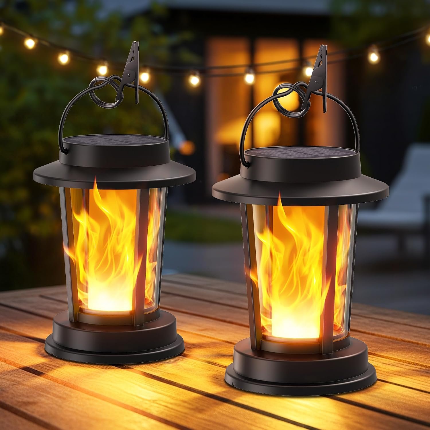 Solar Lanterns Outdoor Waterproof, Flickering Flame Solar Powered