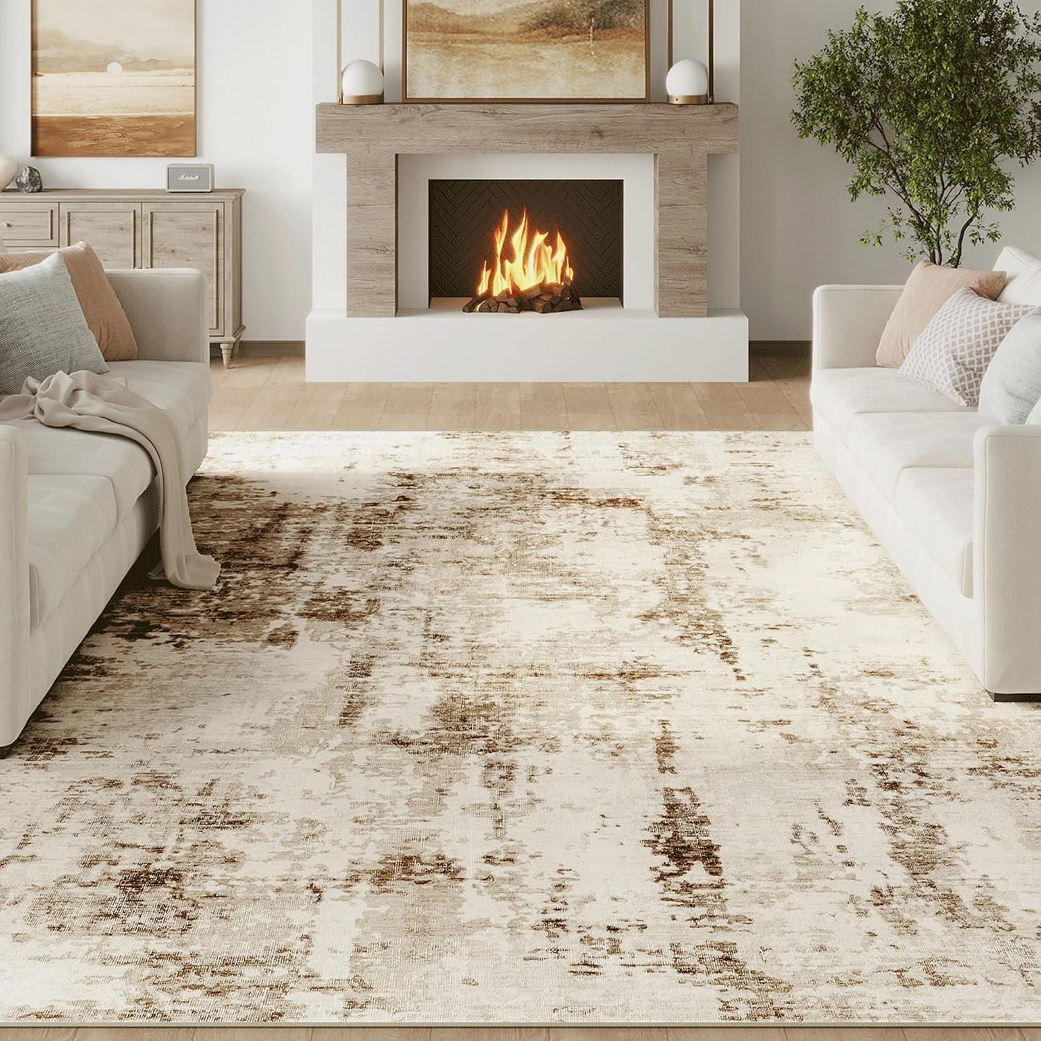 FMFUNCTEX 8×10 Washable Brown Beige Modern Abstract Living Room Area Rug