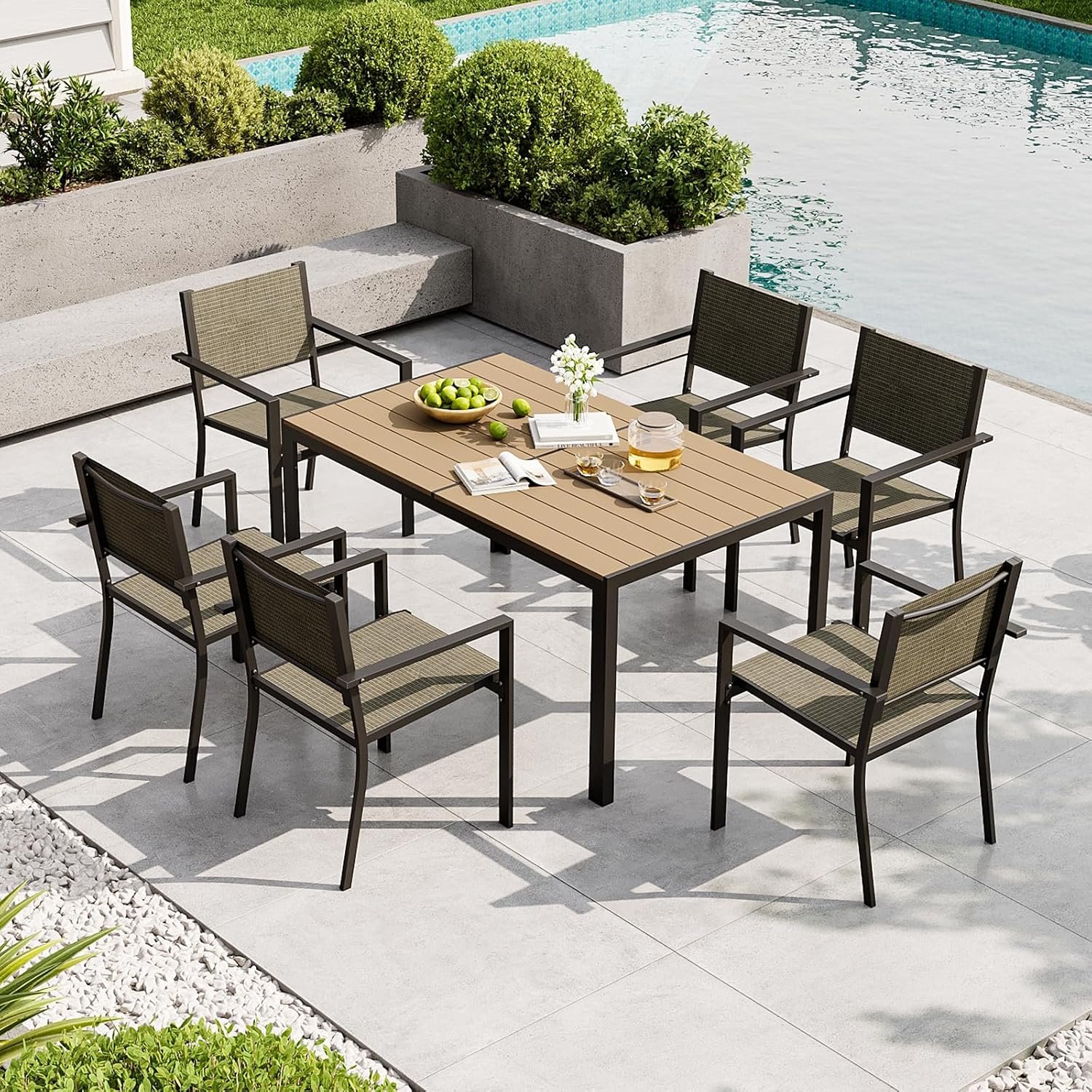 7-Piece Patio Table and Chairs Set for 6, All Weather Patio Dining Sets