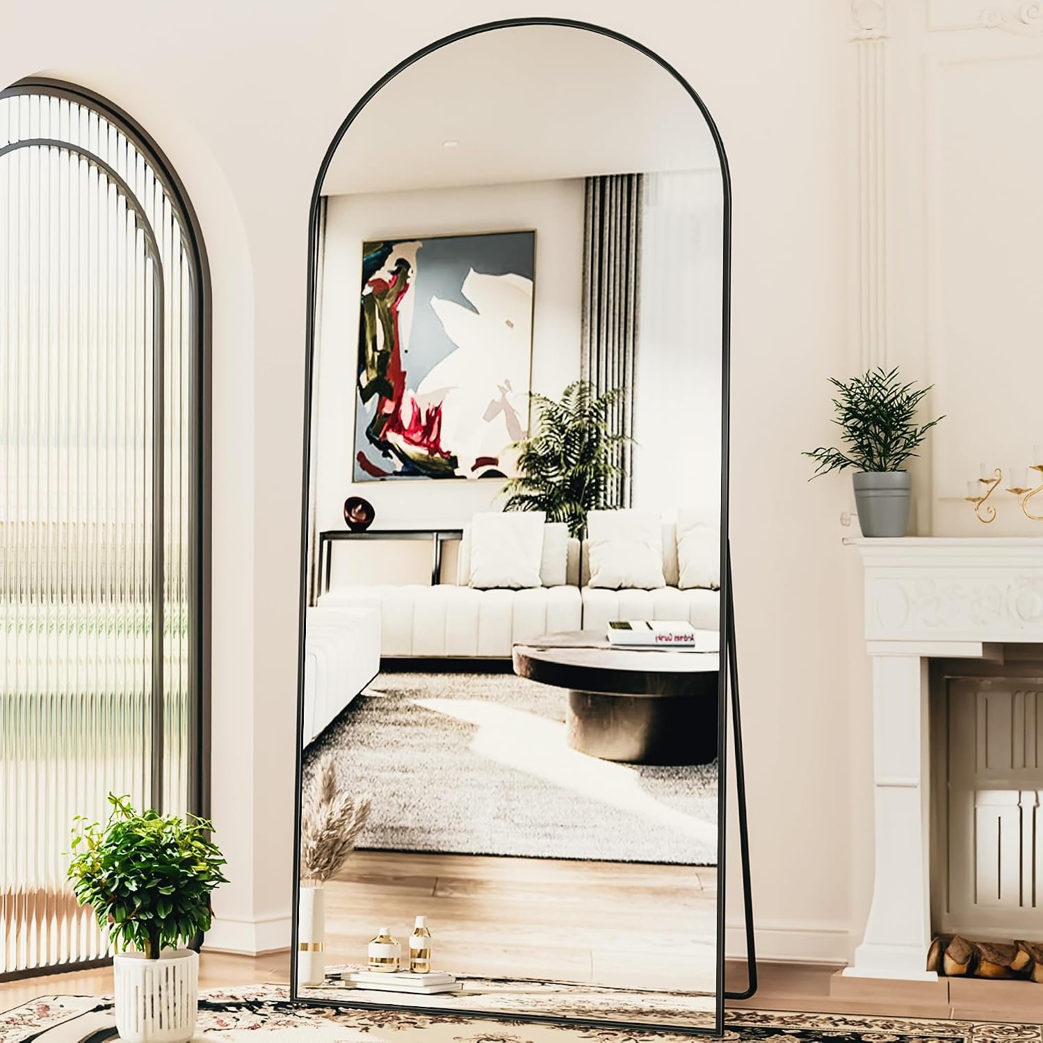 Antok 76″ x34” Arched Full Length Mirror, Floor Mirror with Stand,Black