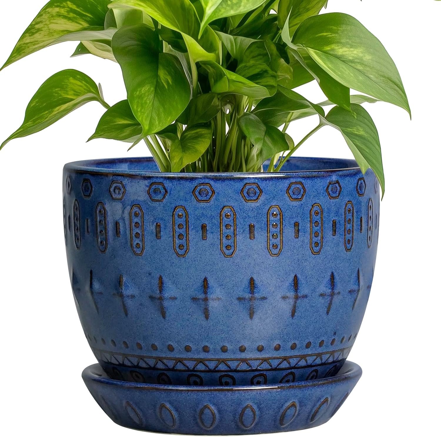 G EPGardening Plant Pot 5 Inch, Ceramic Planter for Indoor Plants, Blue