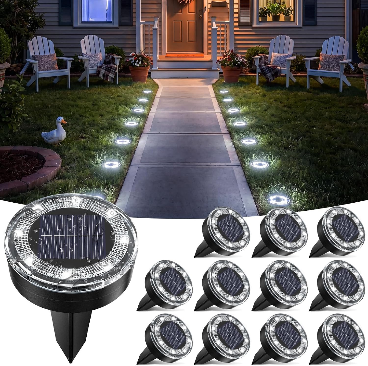 vighep Mini Solar Ground Lights, 12 Pack 2.2 Inch Solar Lights Outdoor Waterproof, Mow‑Over Safe, Upgraded LED Flat Landscape Lighting for Outside Pathway Garden Patio Yard Driveway,Cold White
