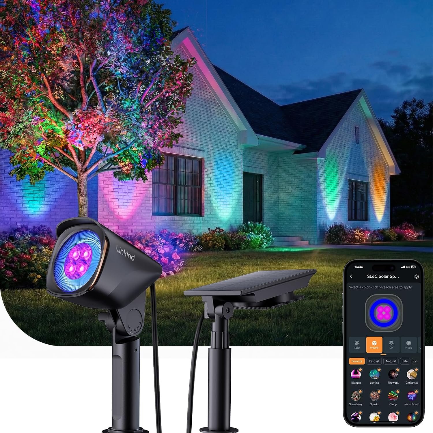Linkind Smart Solar Lights Outdoor Waterproof SL6C,Dual Ring Tree Spotlight