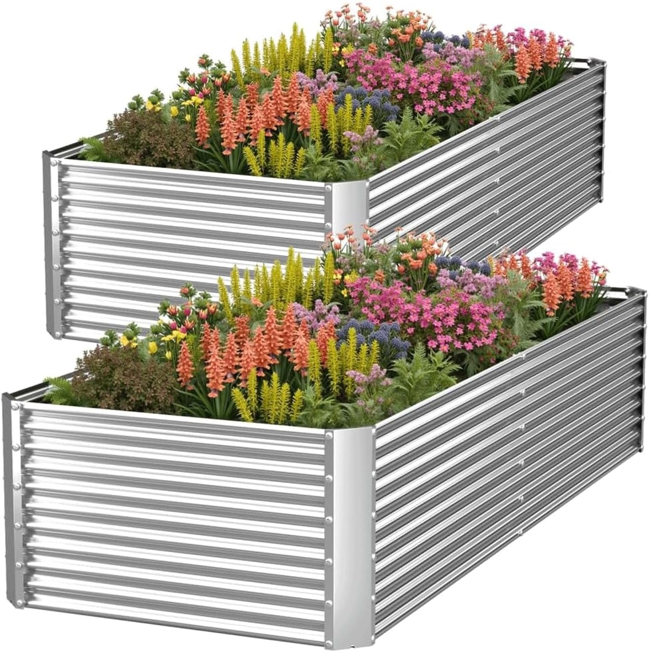 2 Pack Tall 6x3FT Corrugated Galvanized Steel Raised Garden Bed Outdoor, Metal Above Ground Garden Bed for Vegetables and Flowers, Rectangle Raised Beds for Gardening