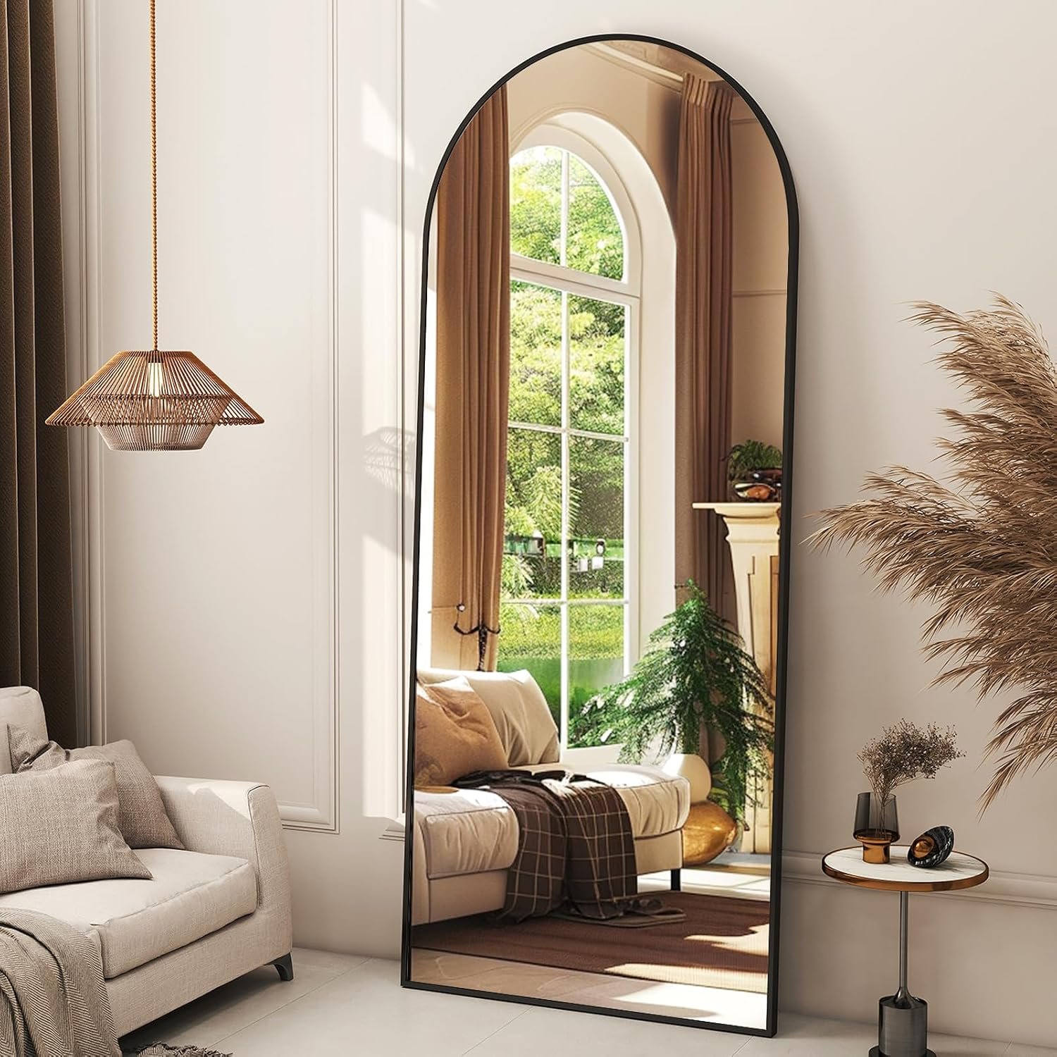 XRAMFY 56″x21″ Black Arched Full Length Mirror Floor Mirrors with Stand