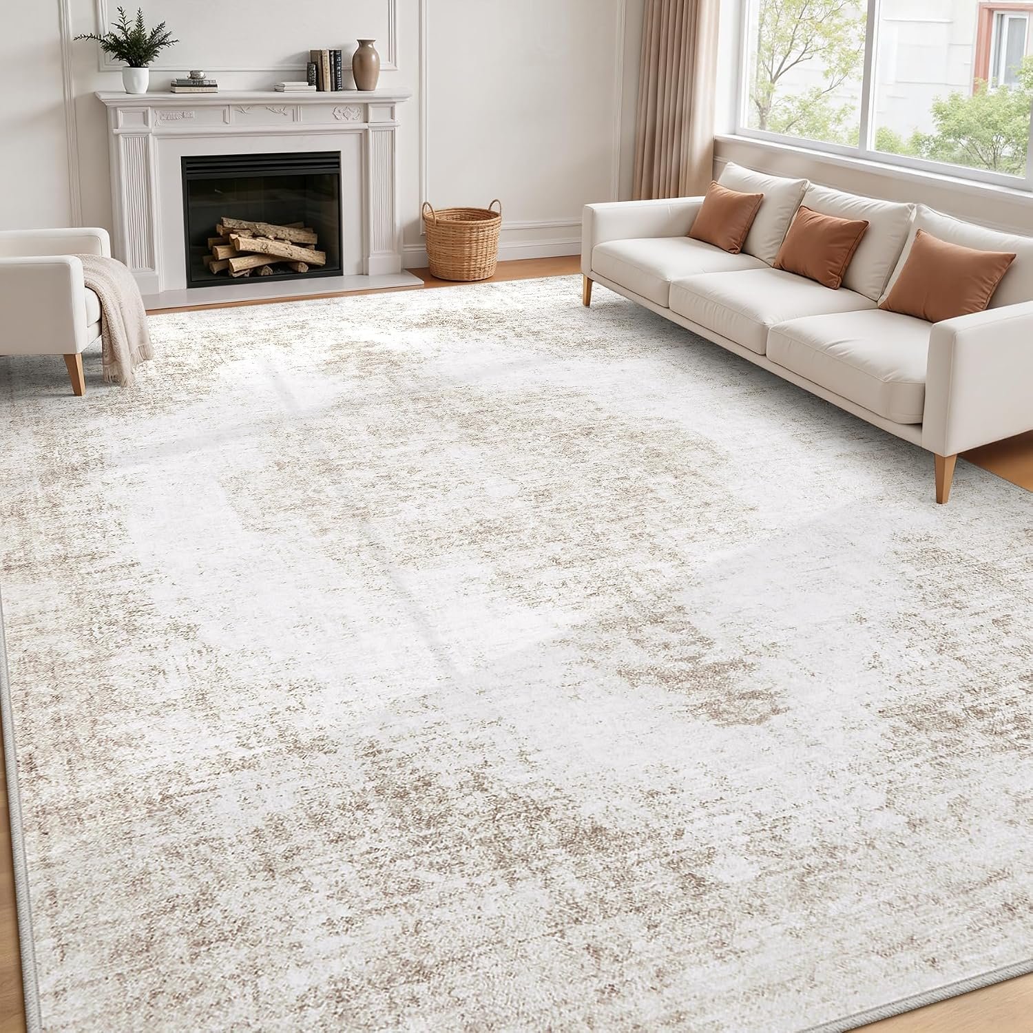 Tosuoka 8×10 Area Rugs for Living Room, Washable Vintage Beige Rug Boho