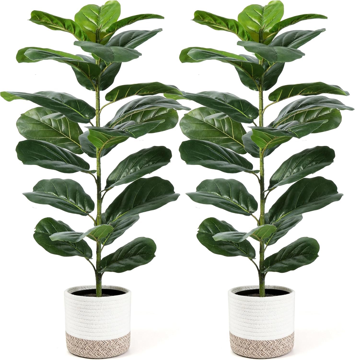 Der Rose 2 Pack 30″ Fake Plants, Fiddle Leaf Fig Trees with Woven Baskets