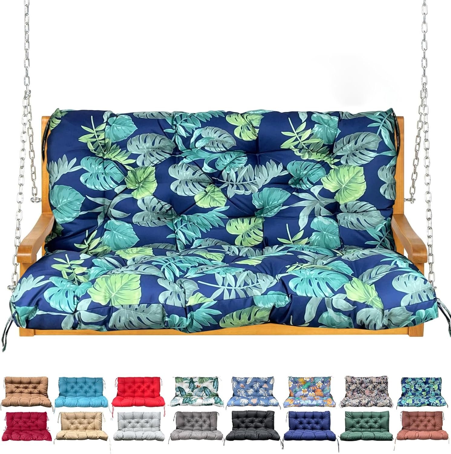 Porch Swing Cushion with Backrest,Waterproof Bench Cushion for Outdoor Furniture,2-3 Seater Replacement Thickened Swing Cushion with Ties,Patio,Outdoor,Backyard and Garden (Floral Navy,40×40″)