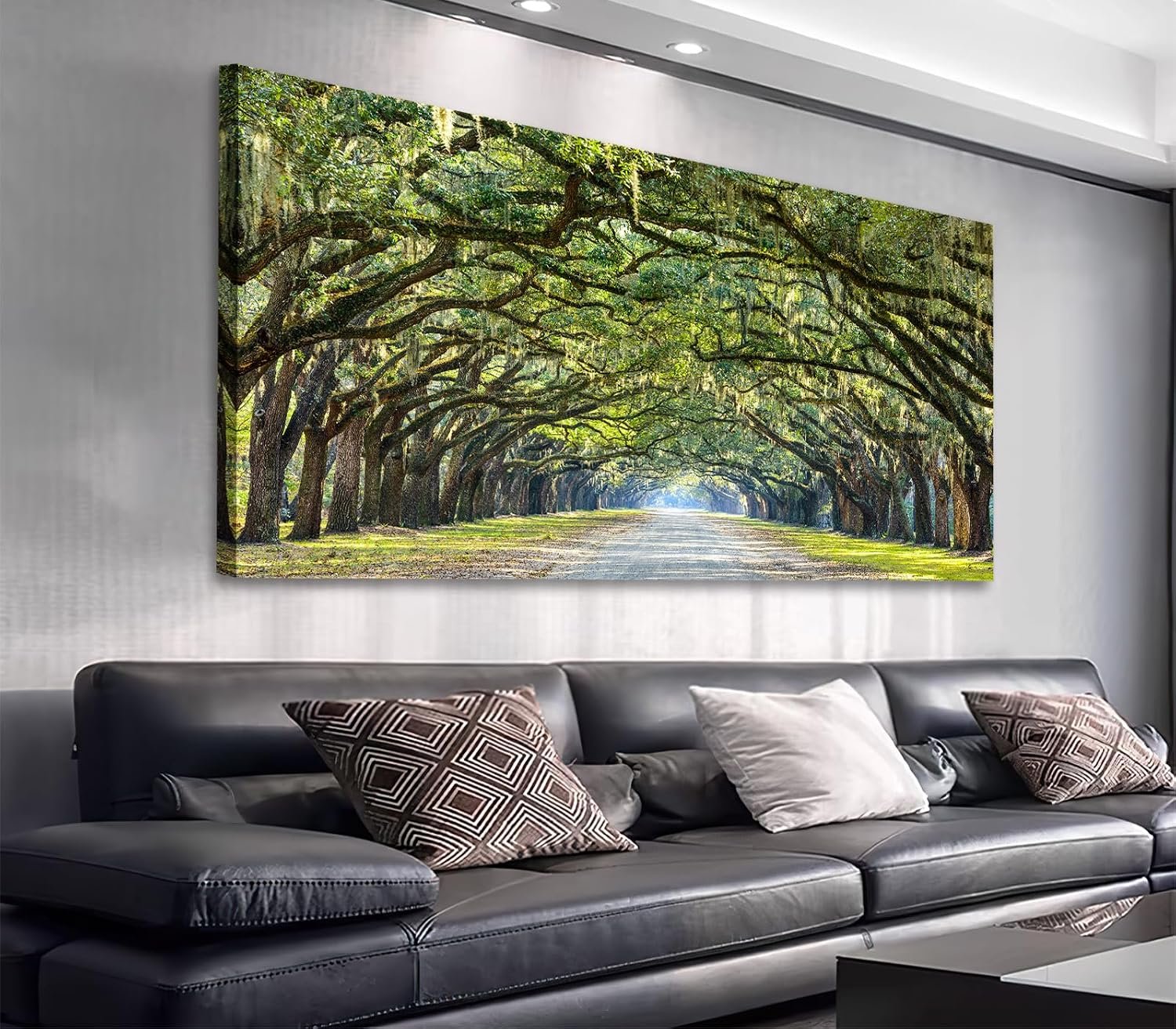 Forest Wall Art Nature Canvas Picture Landscape Canvas Artwork Living Room Bedroom Wall Decor Large Canvas Prints of Green Oak Trees Lined Road at Historic Wormsloe Plantation Savannah Georgia 20″ x