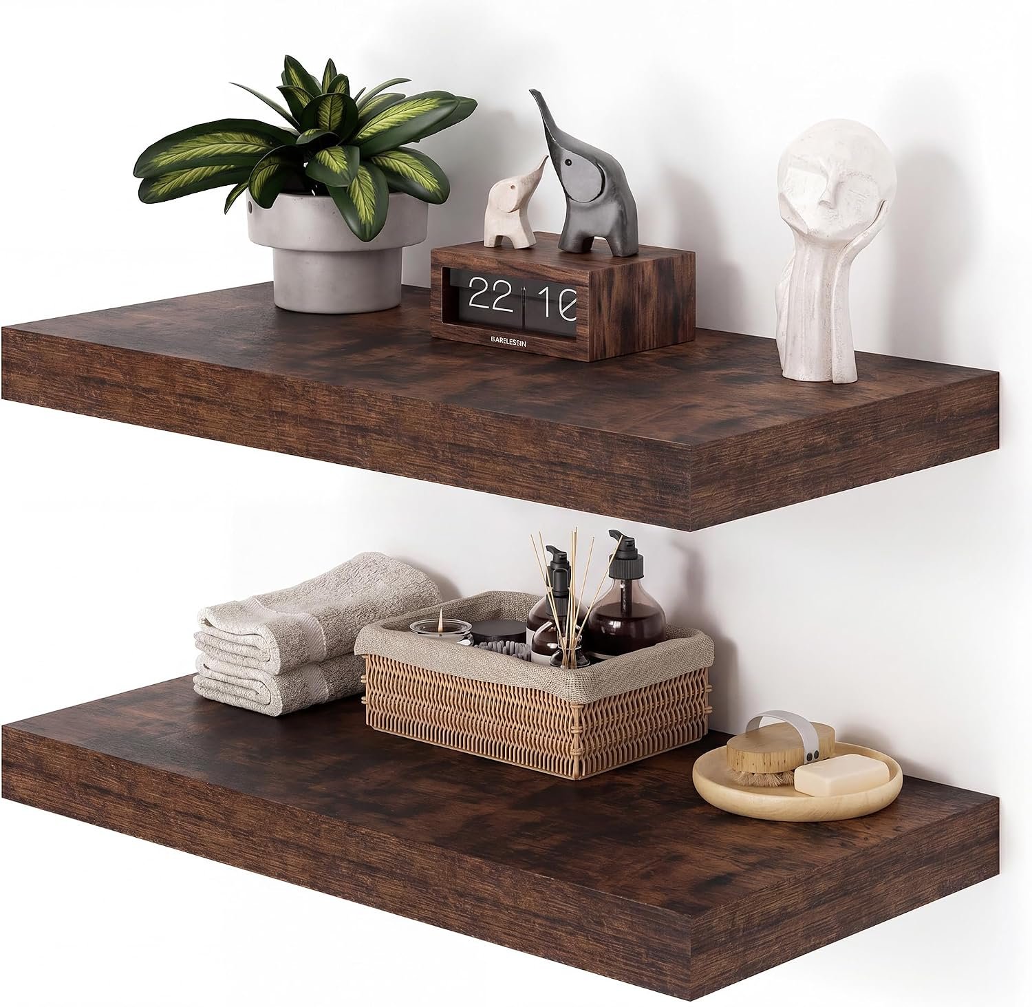 Heimlove 12″ Deep Floating Shelves for Wall, 24 Inch Wall Mounted Shelf Set of 2 for Books Living Room Laundry Room Bedroom Kitchen Home Office, Rustic Brown