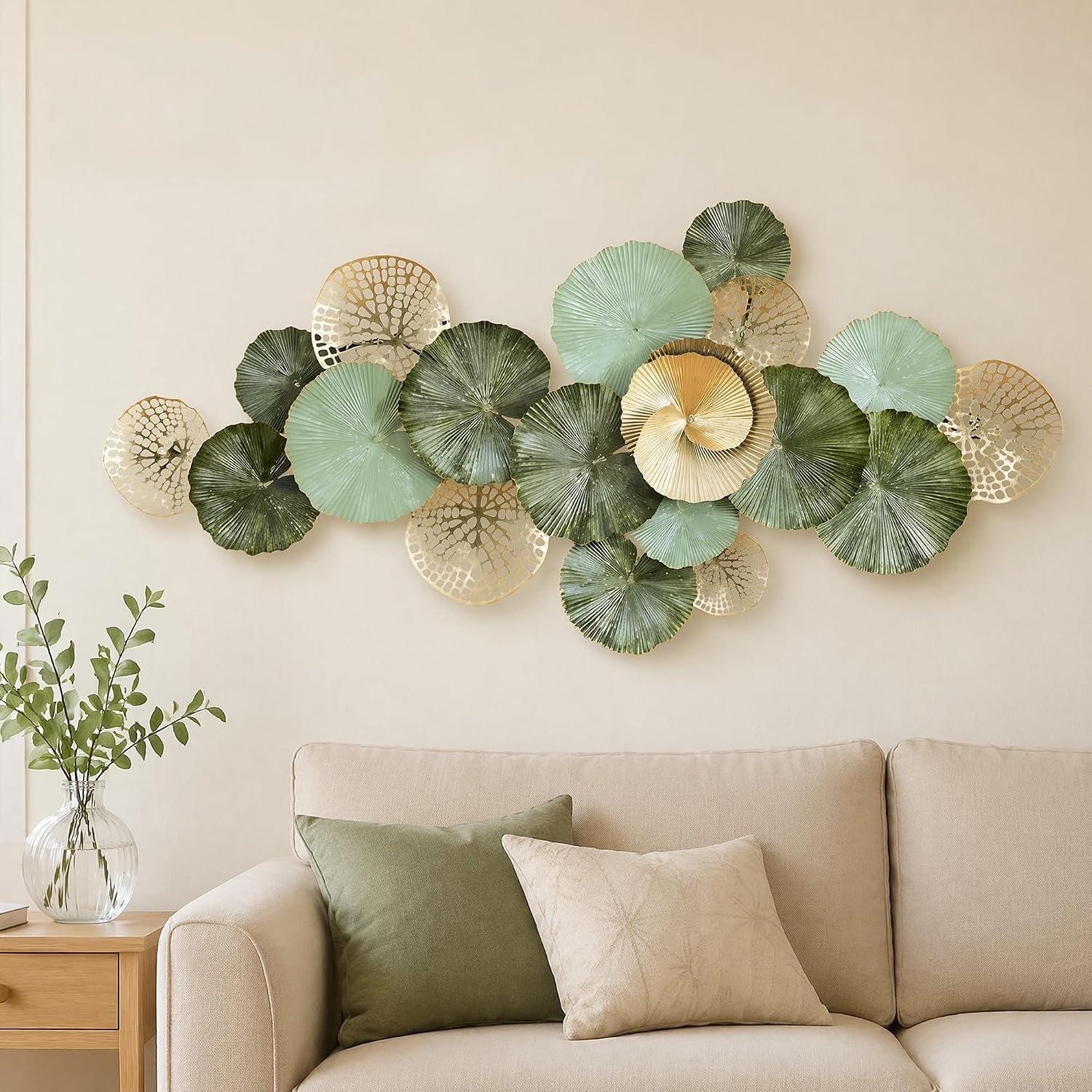 JFUJFU Large 3D Lotus Wall Art – Metal Leaf Sculpture for Home Decoration