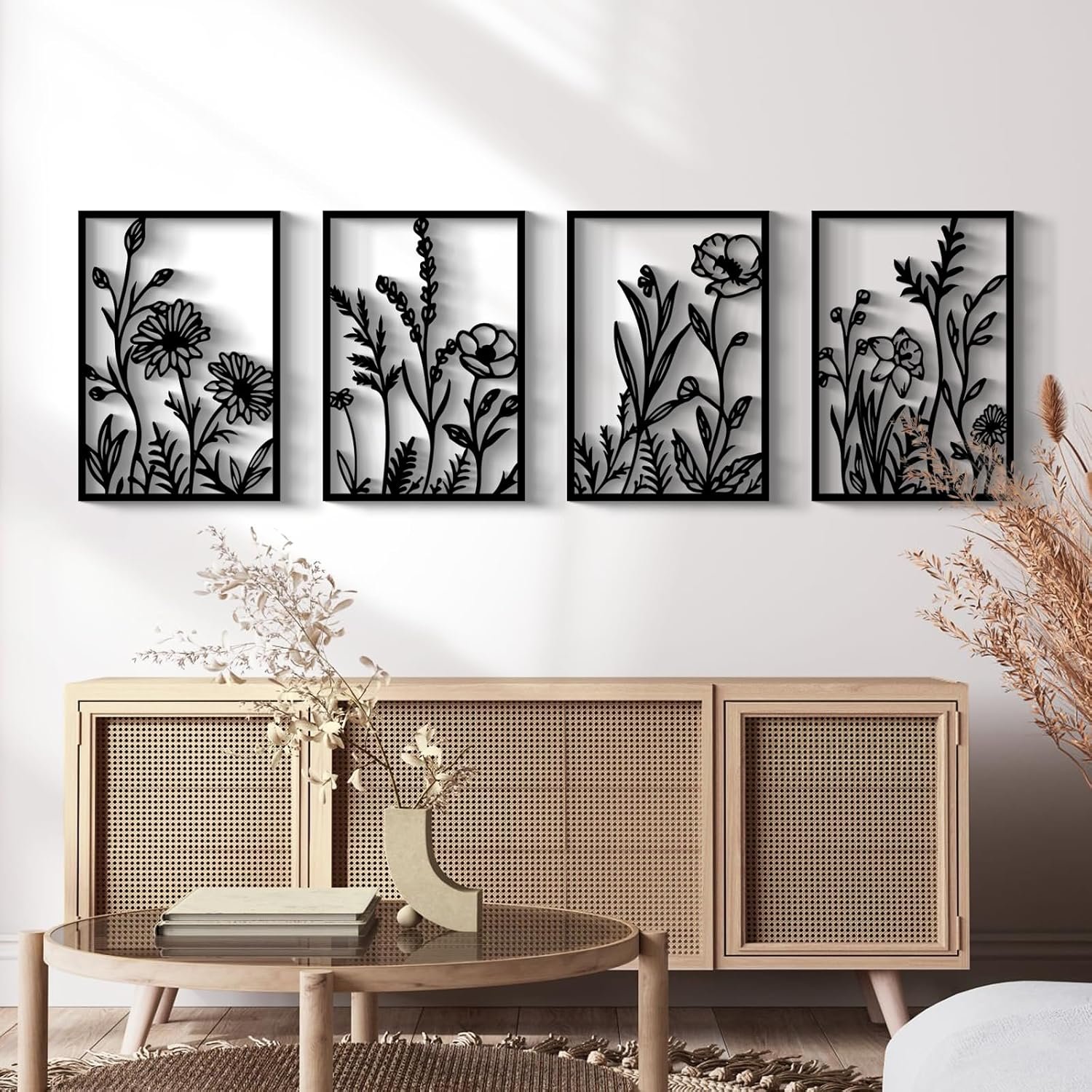 Glamativity Large 4 Pcs Colorful And Black Double-Sided Gold Leaf Metal Wall Art, 22.5 x 15.7” Botanical Abstract Wall Décor Metal Leaf with Frame, 3D Textured Sculptures, Modern Wall Art With Ginkgo Biloba Design for Living Room Bedroom Bathroom Study (L Size 22.5 x 15.7”)