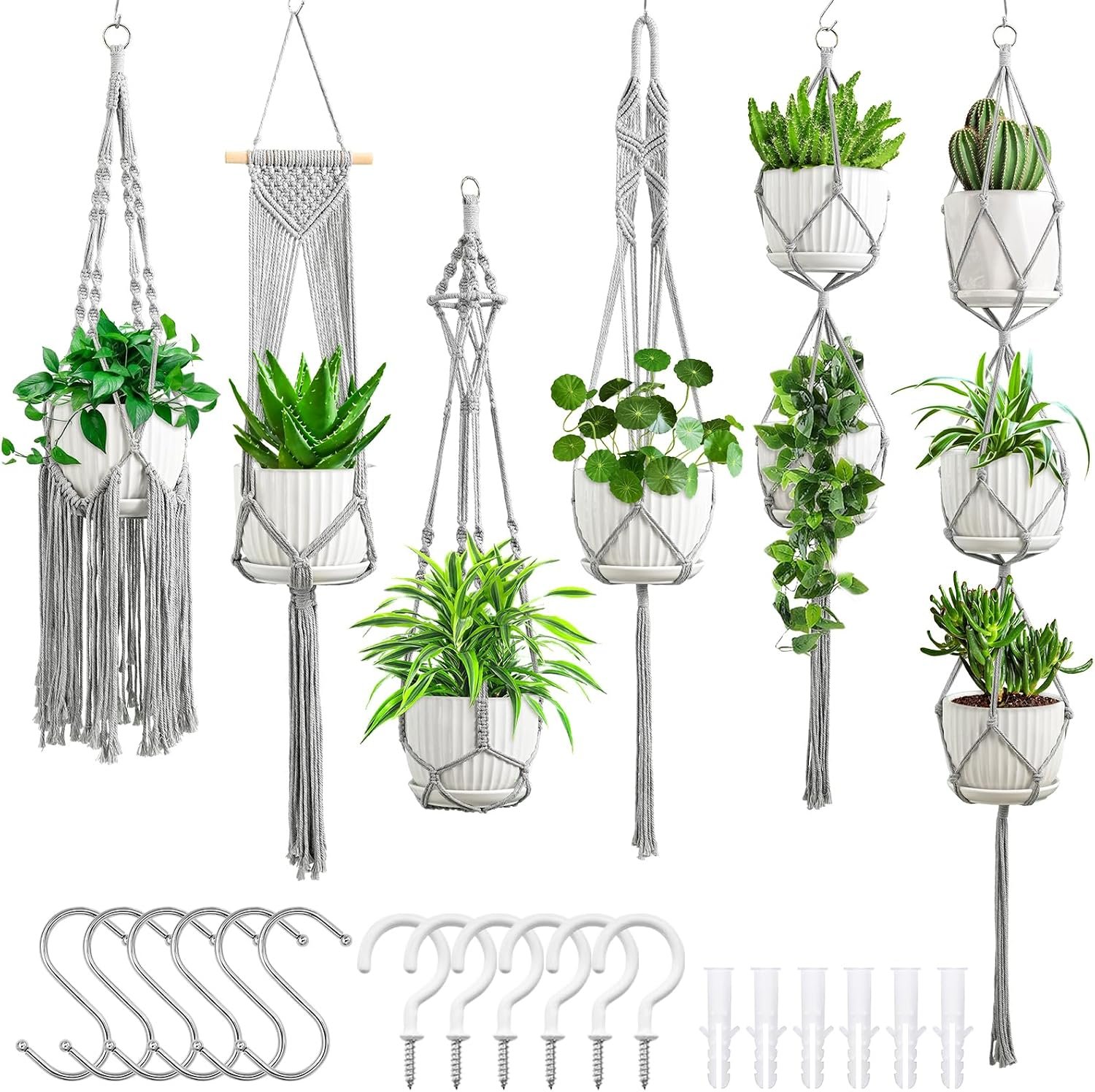 SFENNGPET Macrame Plant Hangers, 6Pack Hanging Planters for Indoor Plants