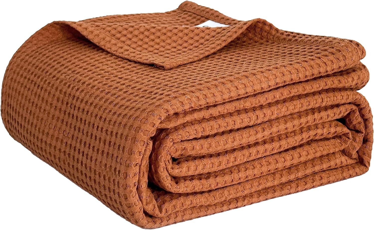 Simple&Opulence 100% Cotton Waffle Weave Throw Blanket 40″x50″, Soft Lightweight Breathable Cozy Washed, Layer Blanket for Couch Bed Sofa, Farmhouse Home Decor for Adults All-Season, Rust Orange