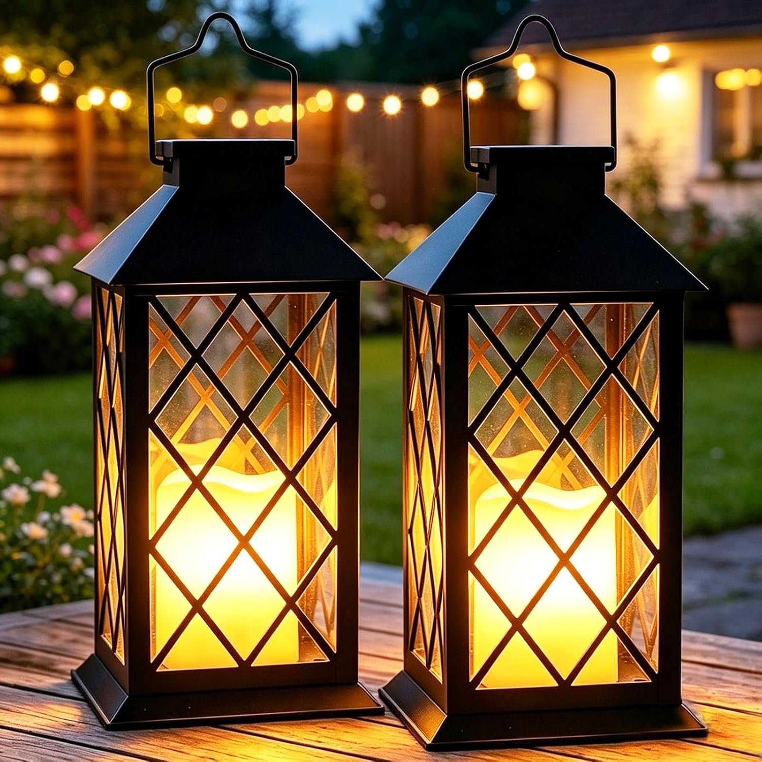 Yowin 2 Pack 14″ Large Tempered Glass Solar Lanterns Outdoor Waterproof