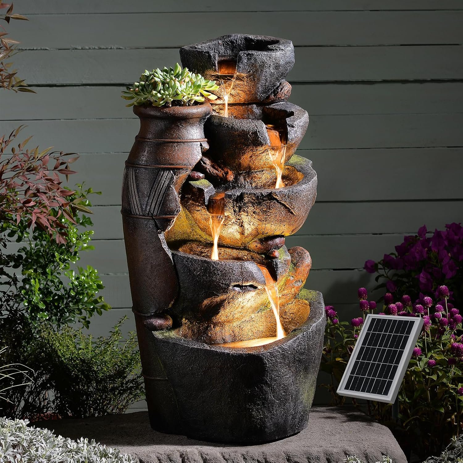 31.7″ Tall Rock Solar Water Fountain Outdoor Waterfall
