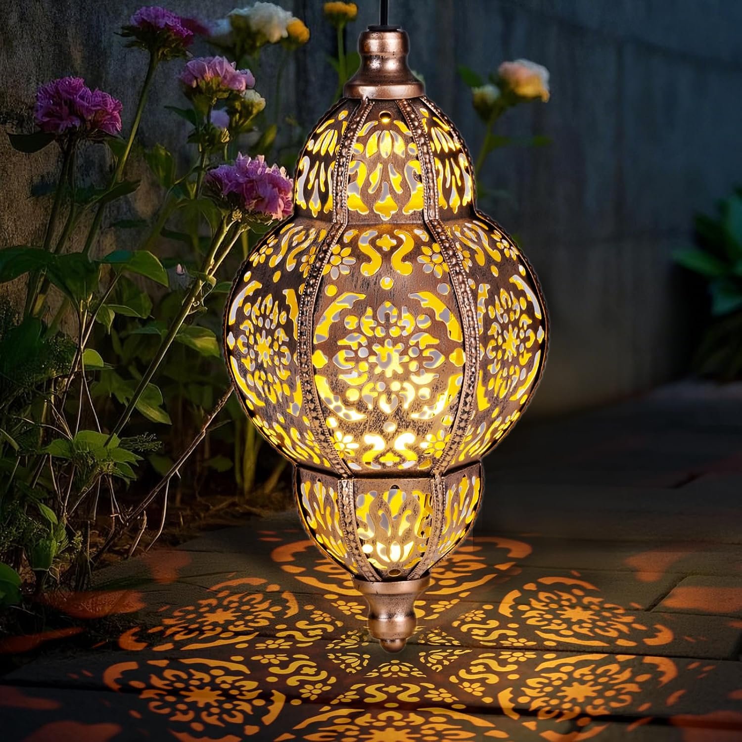 Solar Lanterns Outdoor Garden Decor, Hanging Moroccan Lanterns for Outside, Metal Solar Chandelier Outdoor for Mother’s Days Gifts, Patio,Lawn, Yard Art for Women