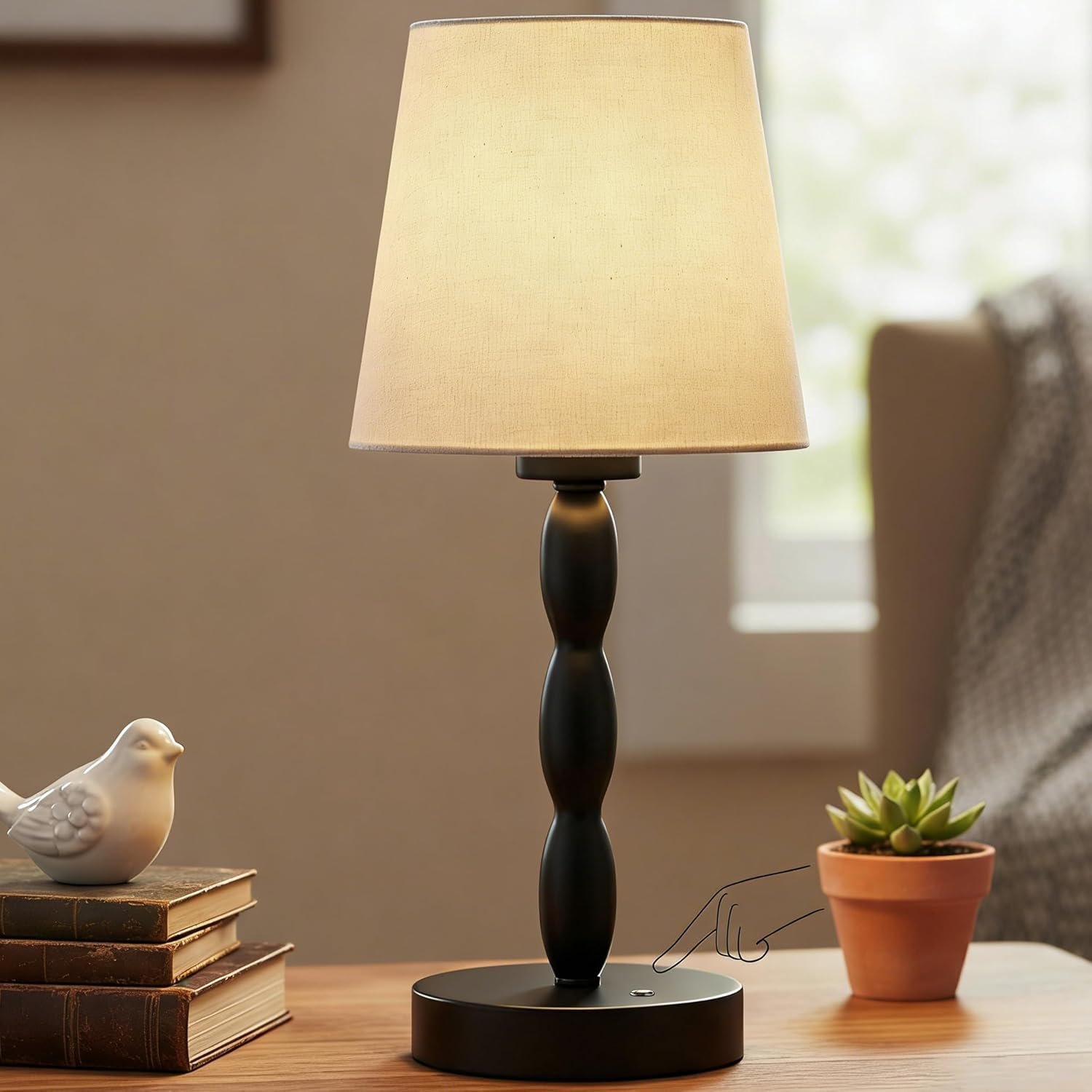 CASTLELIFE Rechargeable Cordless Table Lamp, 5000mAh Battery Powered Touch Desk Lamp, 3-Level & Stepless Dimmable Night Light, Portable Bedside Lamp for Bedroom, Outdoor, Bulb Included, Black