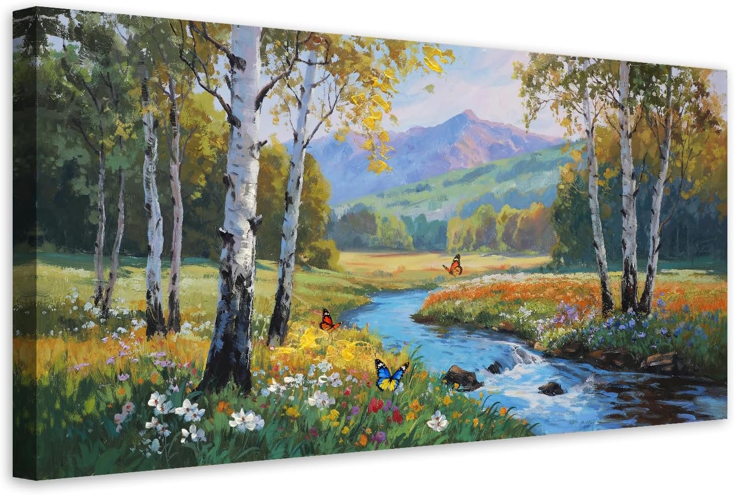 Enartly Landscape Forest Mountain Canvas Wall Art, Nature Green Scenery Painting Artwork Pictures for Living Room Hallway Bedroom Home Office Wall Decor, 40″x20″