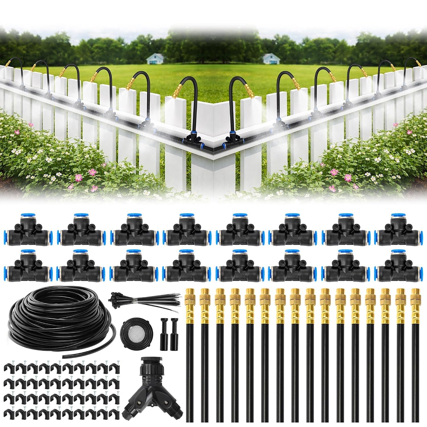 Bluepro 100FT Drip Irrigation System with 360° Adjustable Copper Nozzles