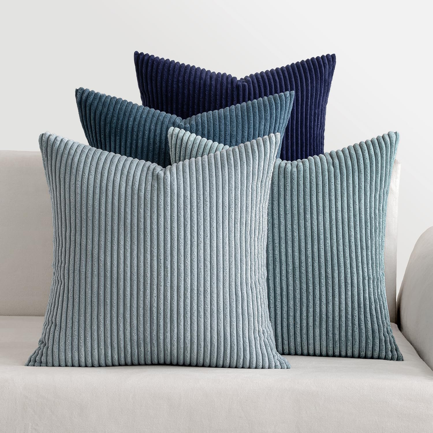 MIULEE Soft Corduroy Decorative Throw Pillow Covers Blue Navy Series 18×18