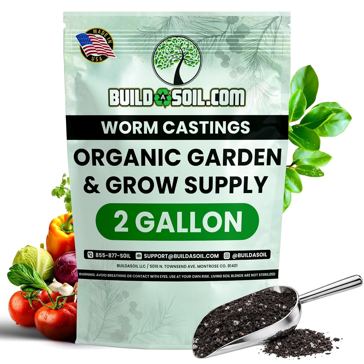 BuildASoil Worm Castings for Gardening – Premium Organic Earthworm Castings for Plants & Vermicompost Fertilizer – Indoor & Outdoor Vegetable Garden Fertilizer Raised Bed – 2 Gallons (7.57 Liters)