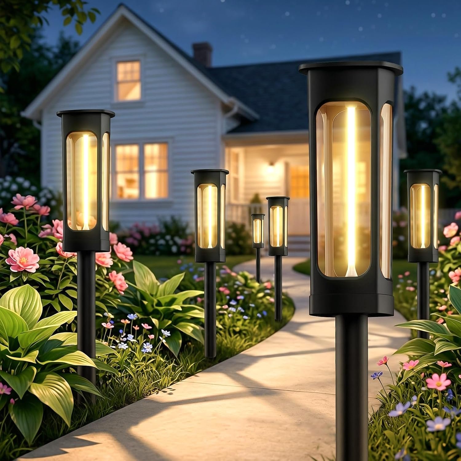 2026 Solar Lights Outdoor, 6 Pack Solar Pathway Lights Auto On/Off Waterproof Garden Landscape Lighting for Path, Yard, Walkway, Driveway Decor (Warm White)