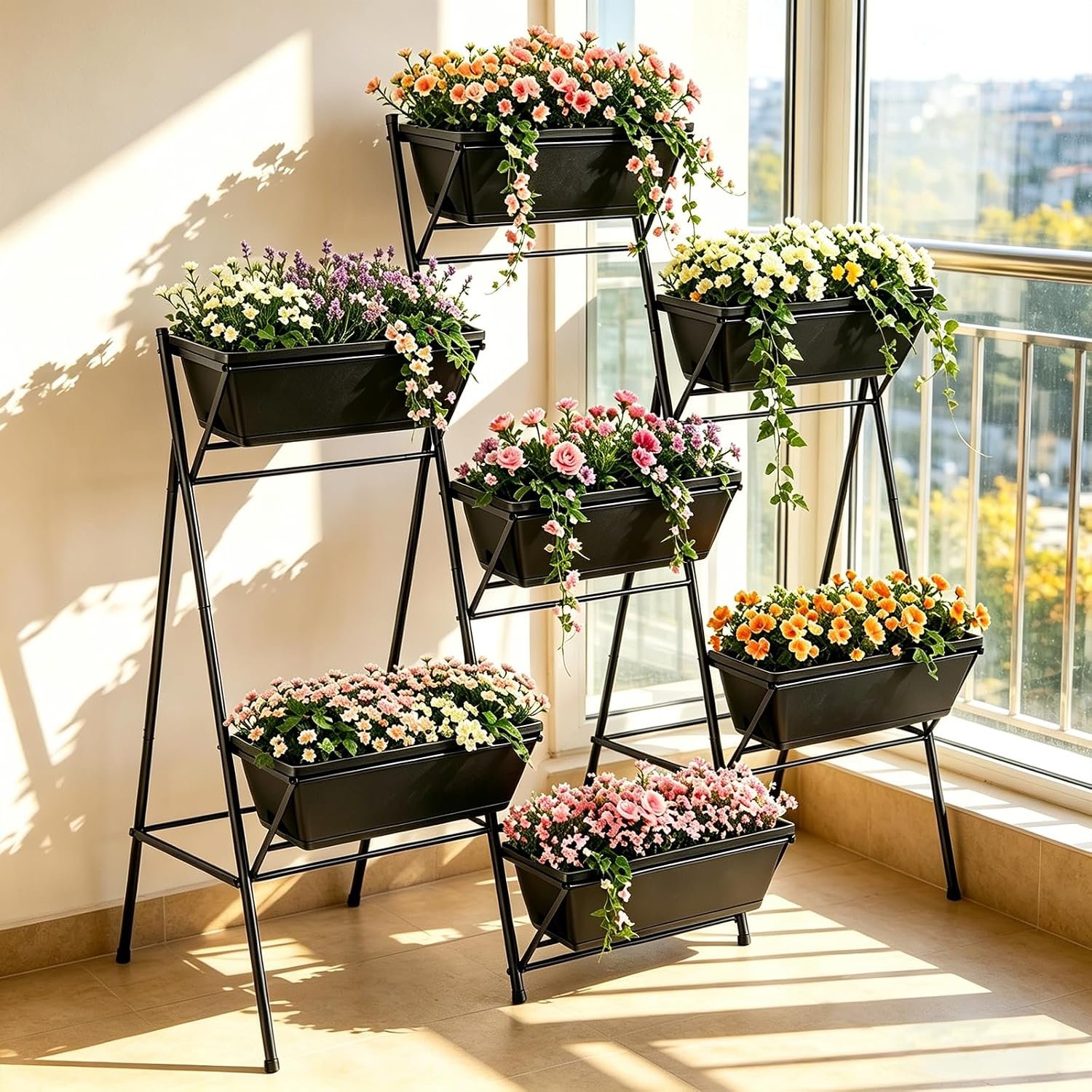 Raised Garden Bed Vertical Tiered Standing Planter Box Outdoor, Black