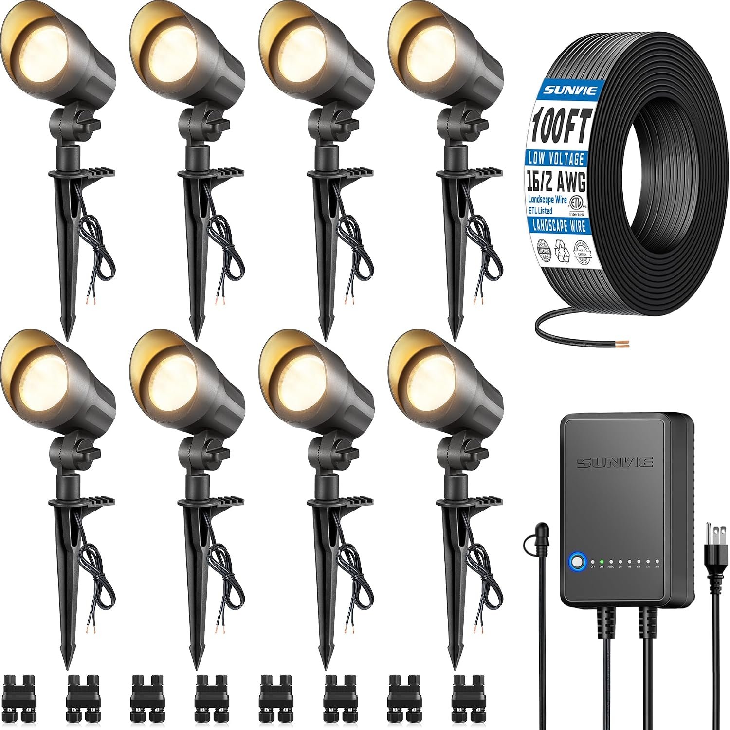 SUNVIE 6W LED Low Voltage Landscape Lighting Kit 3000K, Dusk to Dawn, 8 PCS