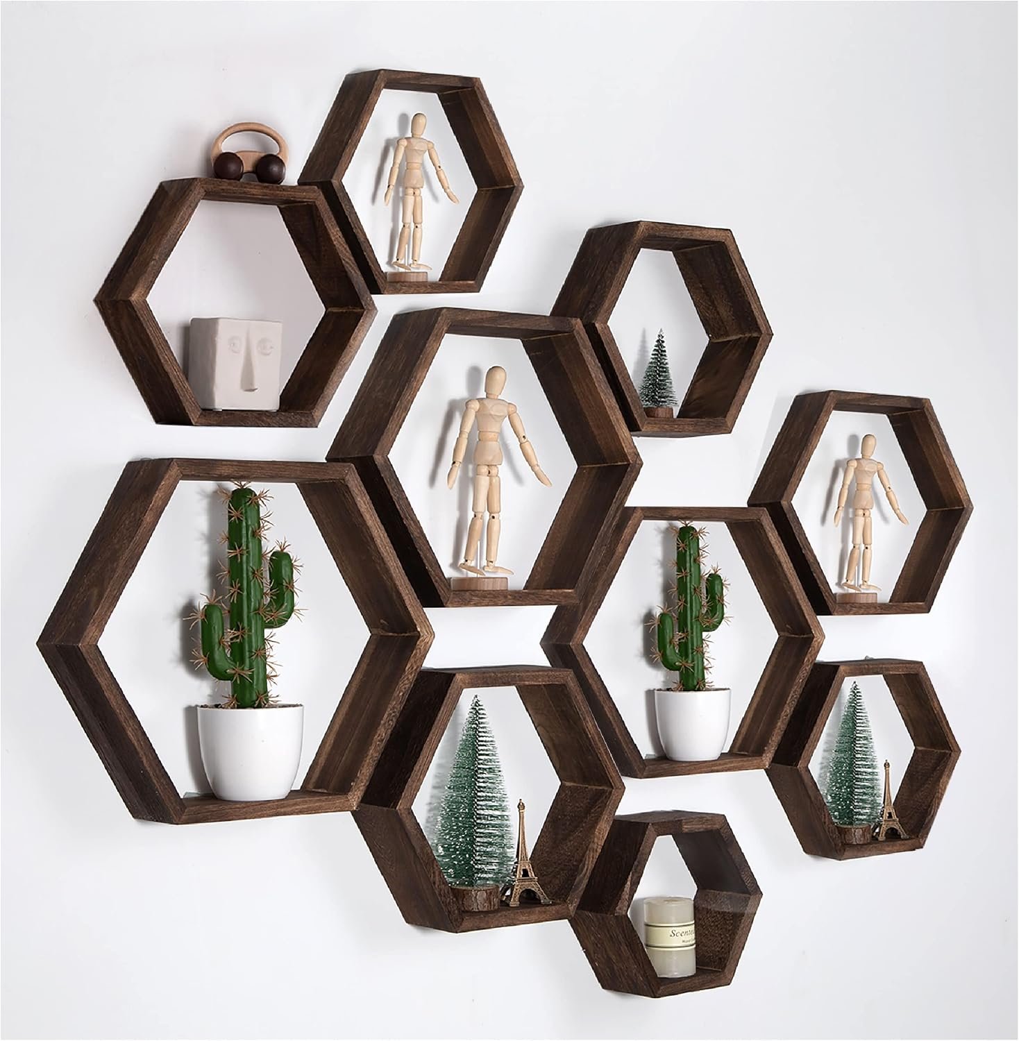 WONFUlity Hexagon Floating Shelves, Hexagonal Shelf Wall Mounted Storage