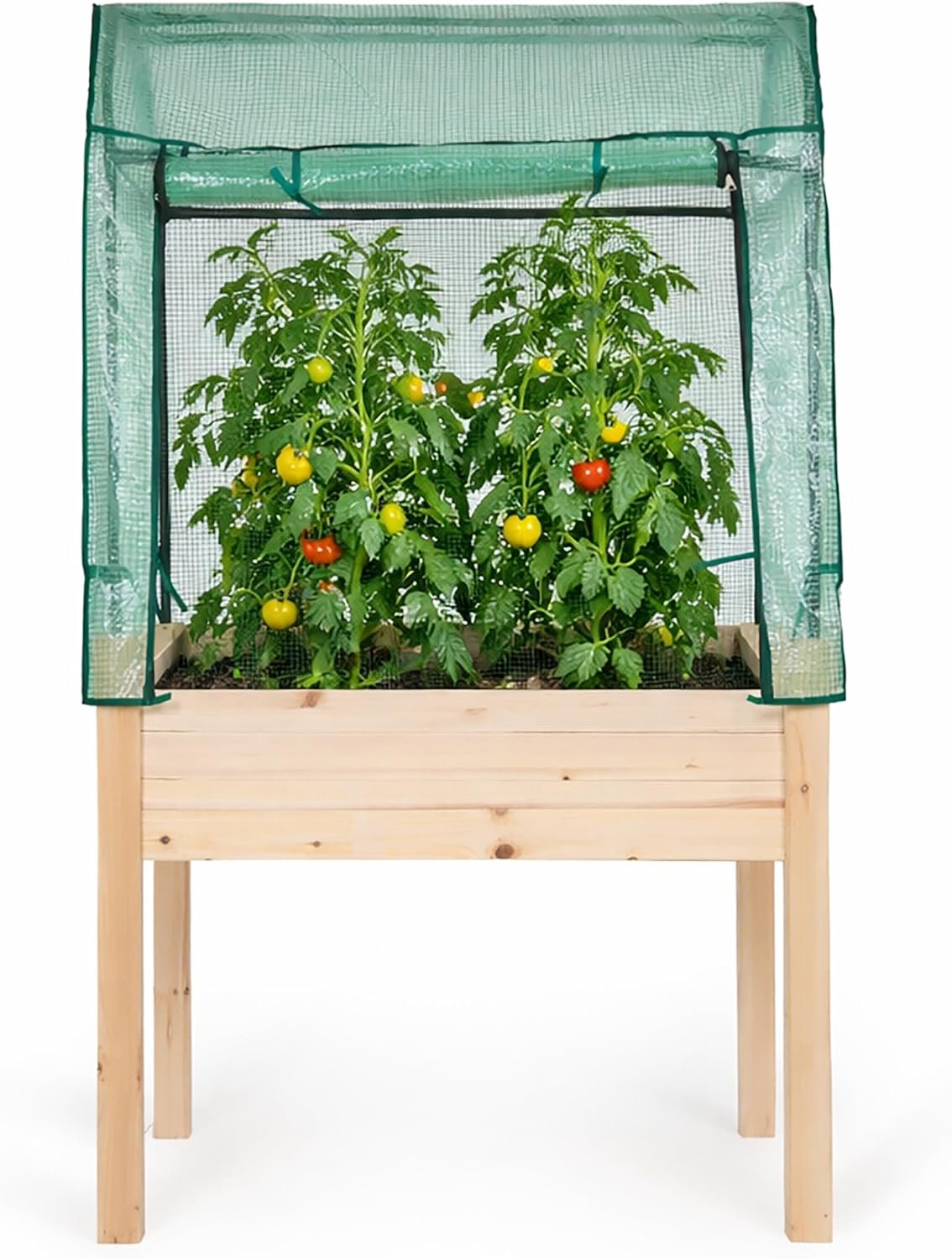 Backyard Expressions 36″x24″ Elevated Garden Bed with Greenhouse Cover – Raised Wooden Planter Box with Legs, Mini Outdoor Greenhouse, 66″ Tall