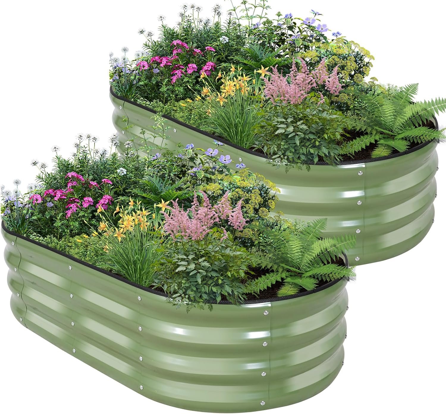 Galvanized Raised Garden Bed, 4x2x1ft, 2 Pack, Olive Green