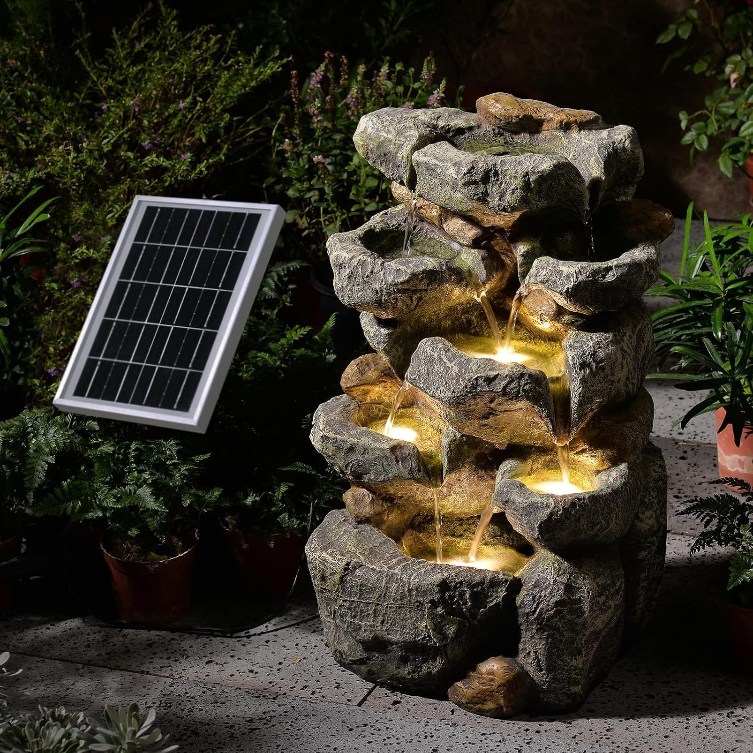 5 Tiered Solar Water Fountain Outdoor Garden with LED Lights