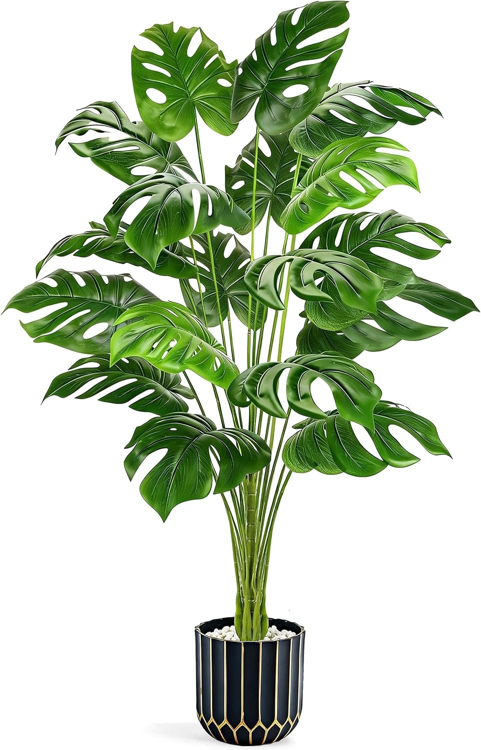 Der Rose 44″ Fake Monstera Plant, Artificial Floor Plant in Black Gold Pot