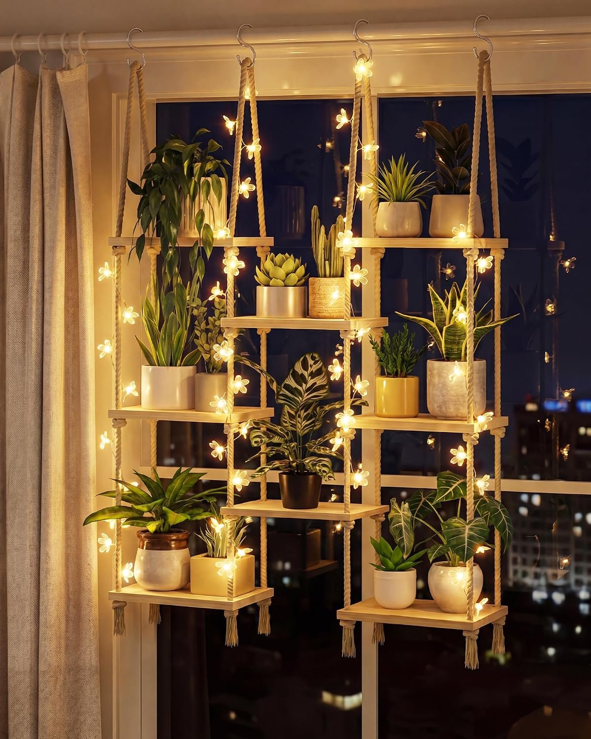 Bamworld Hanging Shelves 8Tiers with Light Plant Hanger Indoor Window