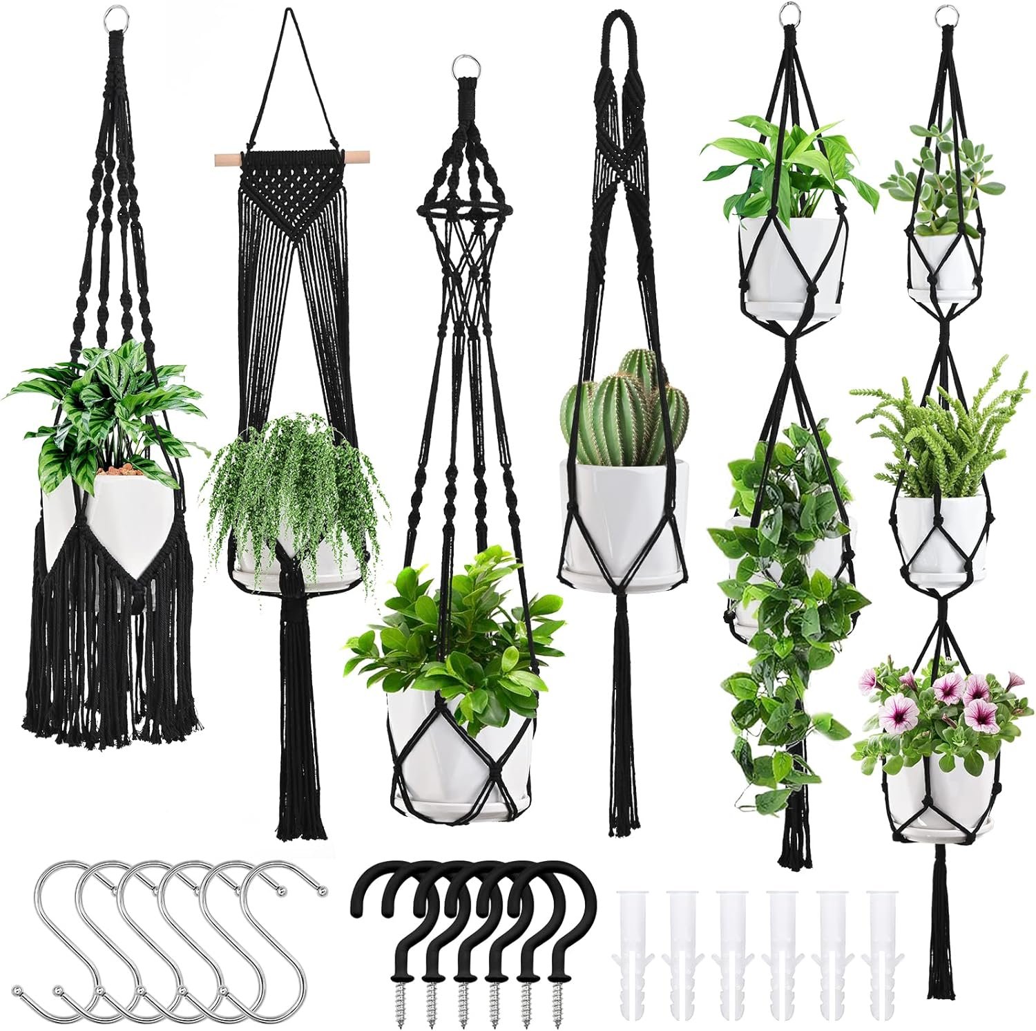 SFENNGPET Macrame Plant Hangers, 6Pack Hanging Planters for Indoor Plants