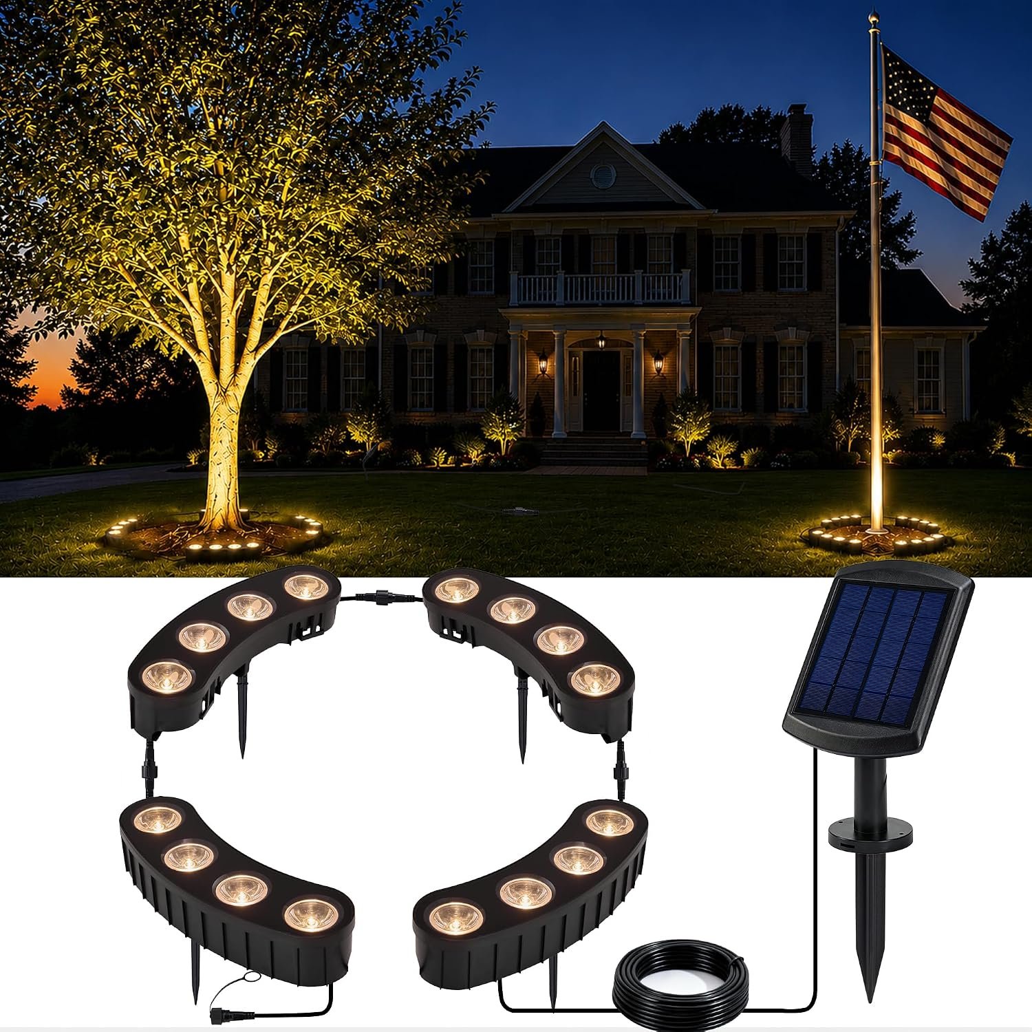 Solar Tree Lights Outdoor, Ring Uplights for Trees, Warm White COB LED