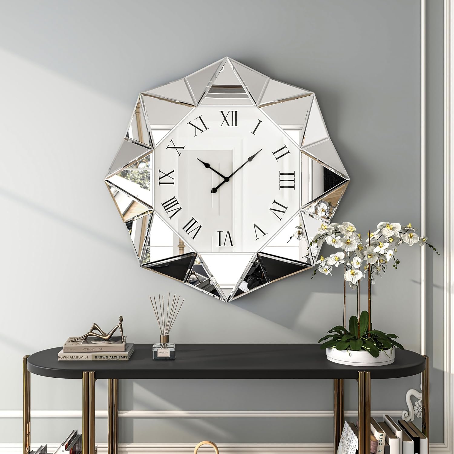 SHYFOY Decorative Wall Clock, 22 inch Mirrored Large Wall Clock
