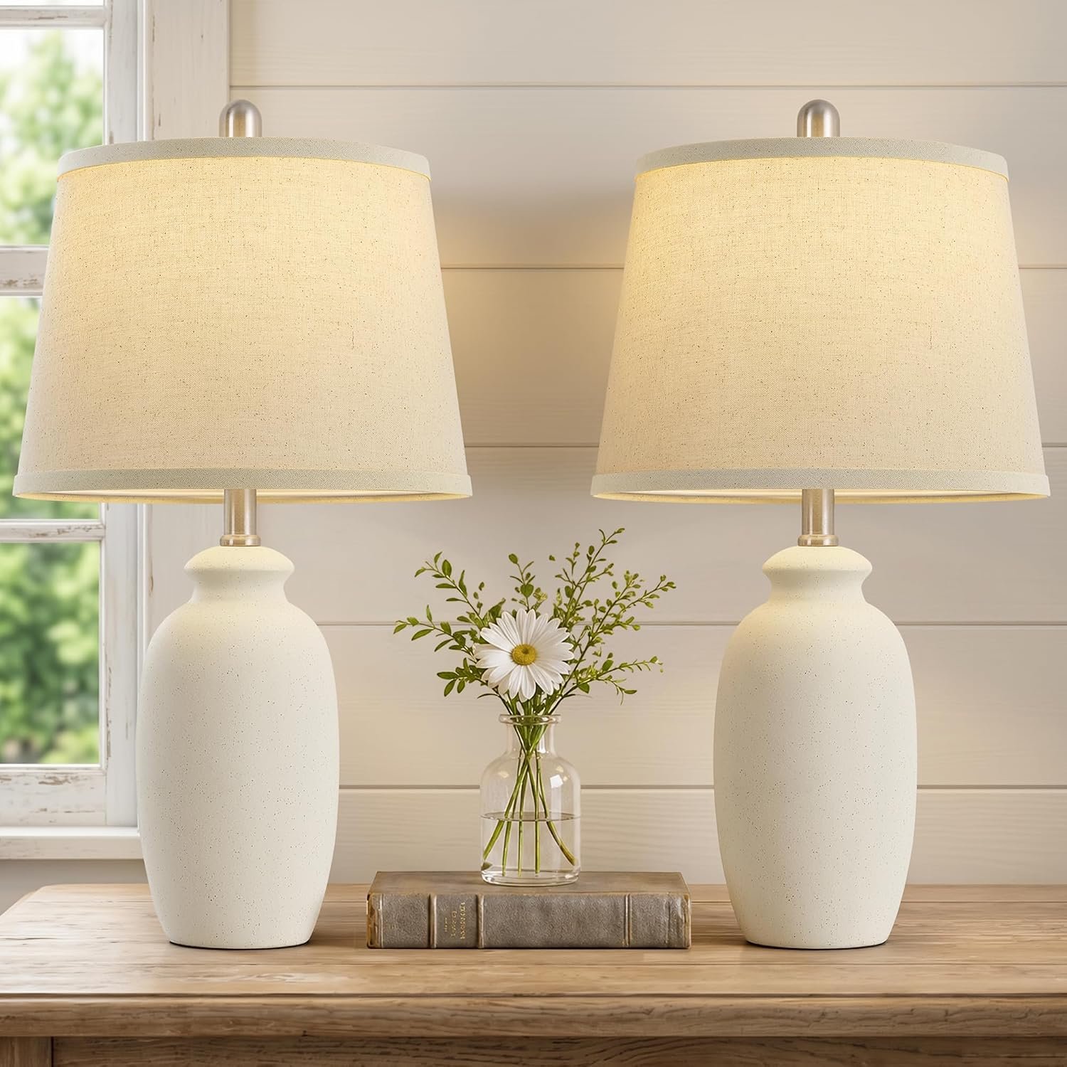 Luvkczc 22.75″ Ceramic Table Lamps Set of 2,Nightstand Lamps Bedside Lamps
