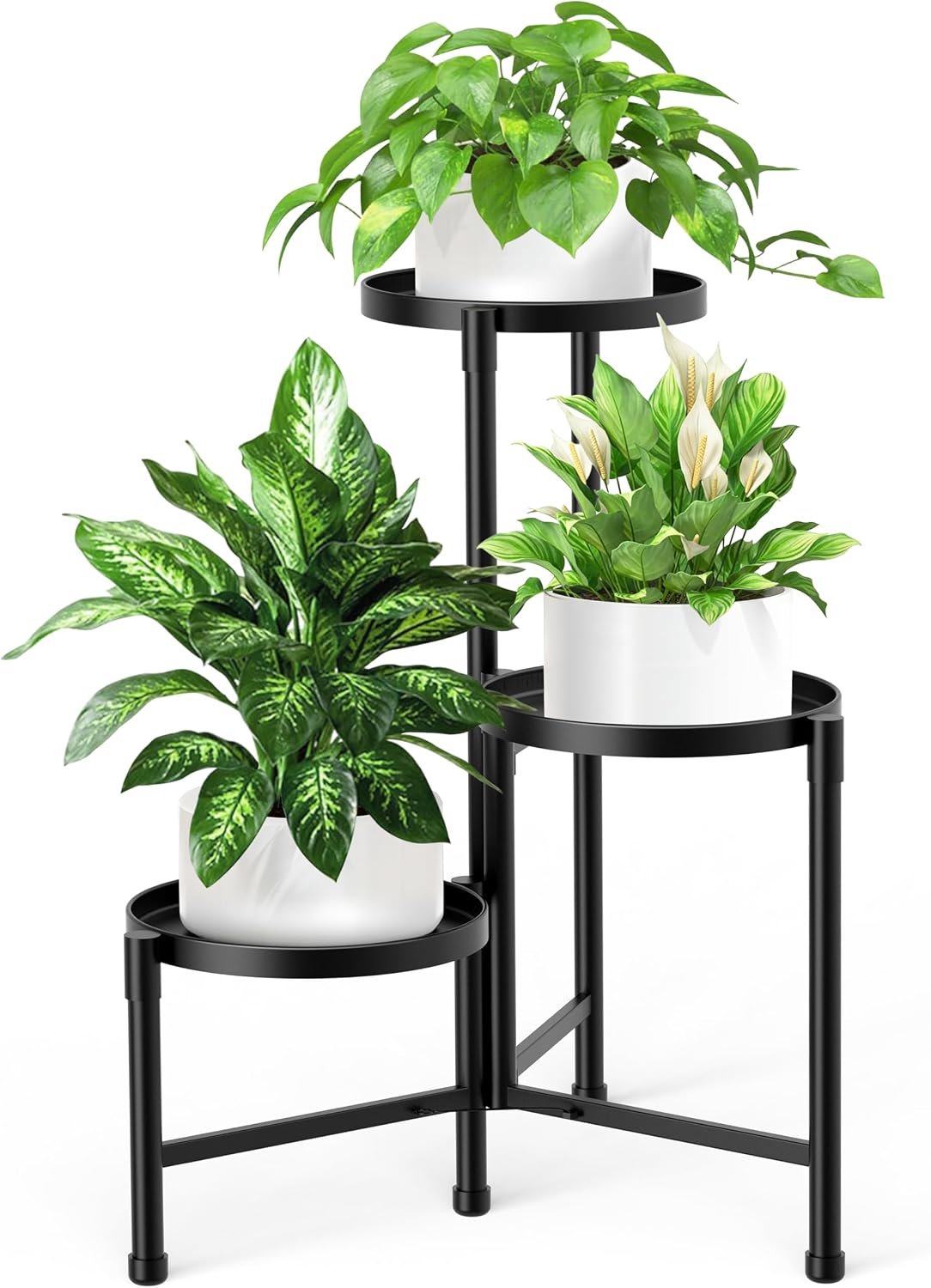 3 Tier Metal Corner Plant Stand Indoor Outdoor, 10 Inch Wide Tray, Black