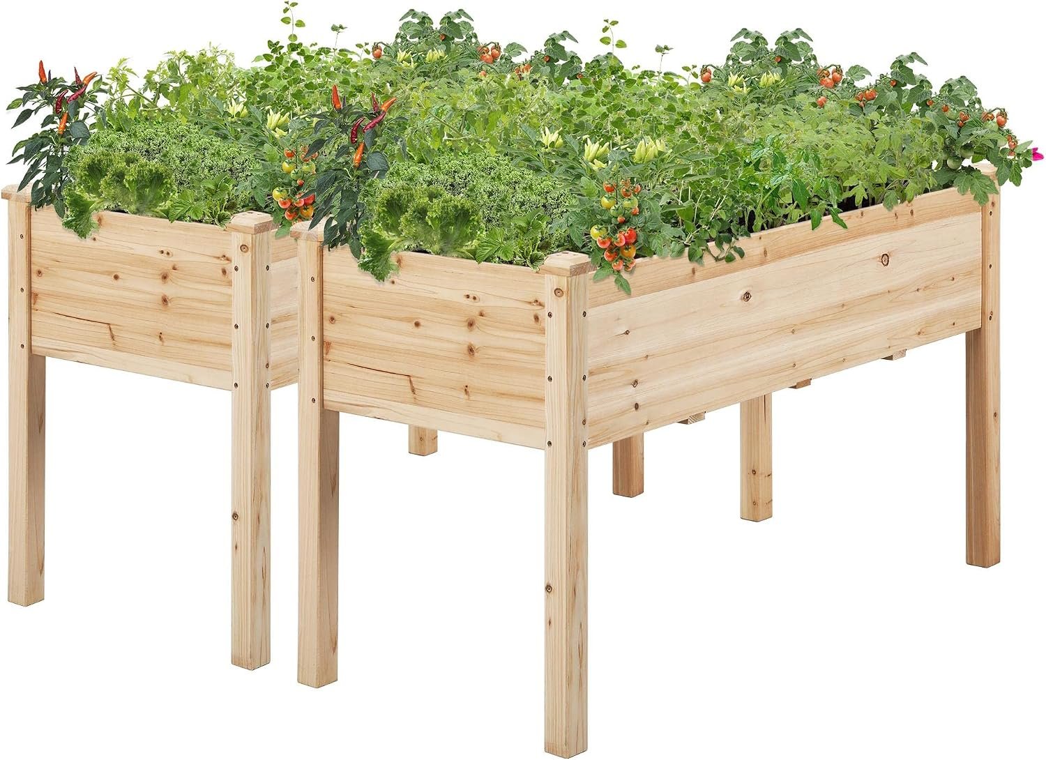 Yaheetech Raised Garden Bed 2Pcs Elevated Wood Planter Box Outdoor, Wood