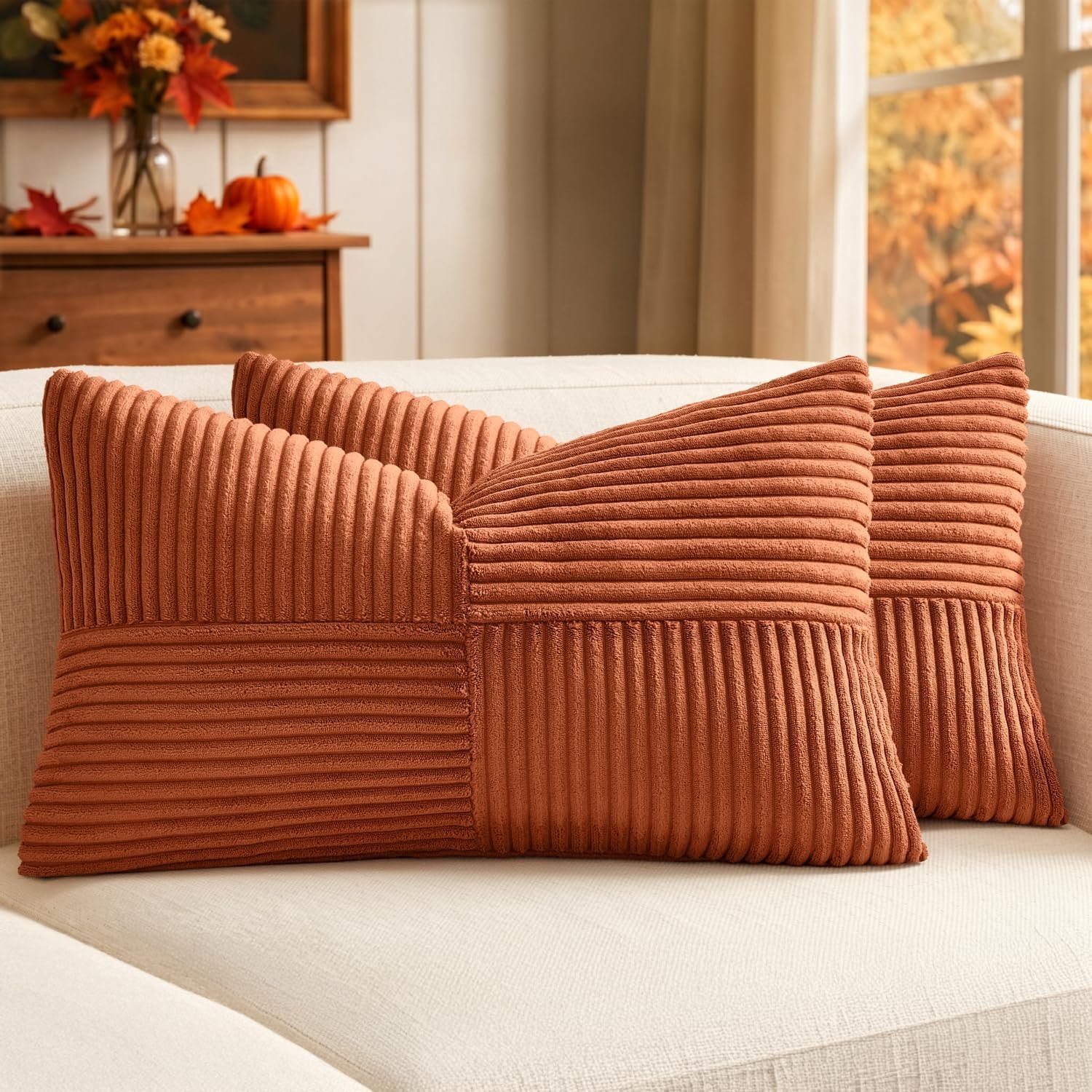 MIULEE Fall Burnt Orange Decorative Lumbar Throw Pillow Covers 12×20 Inch