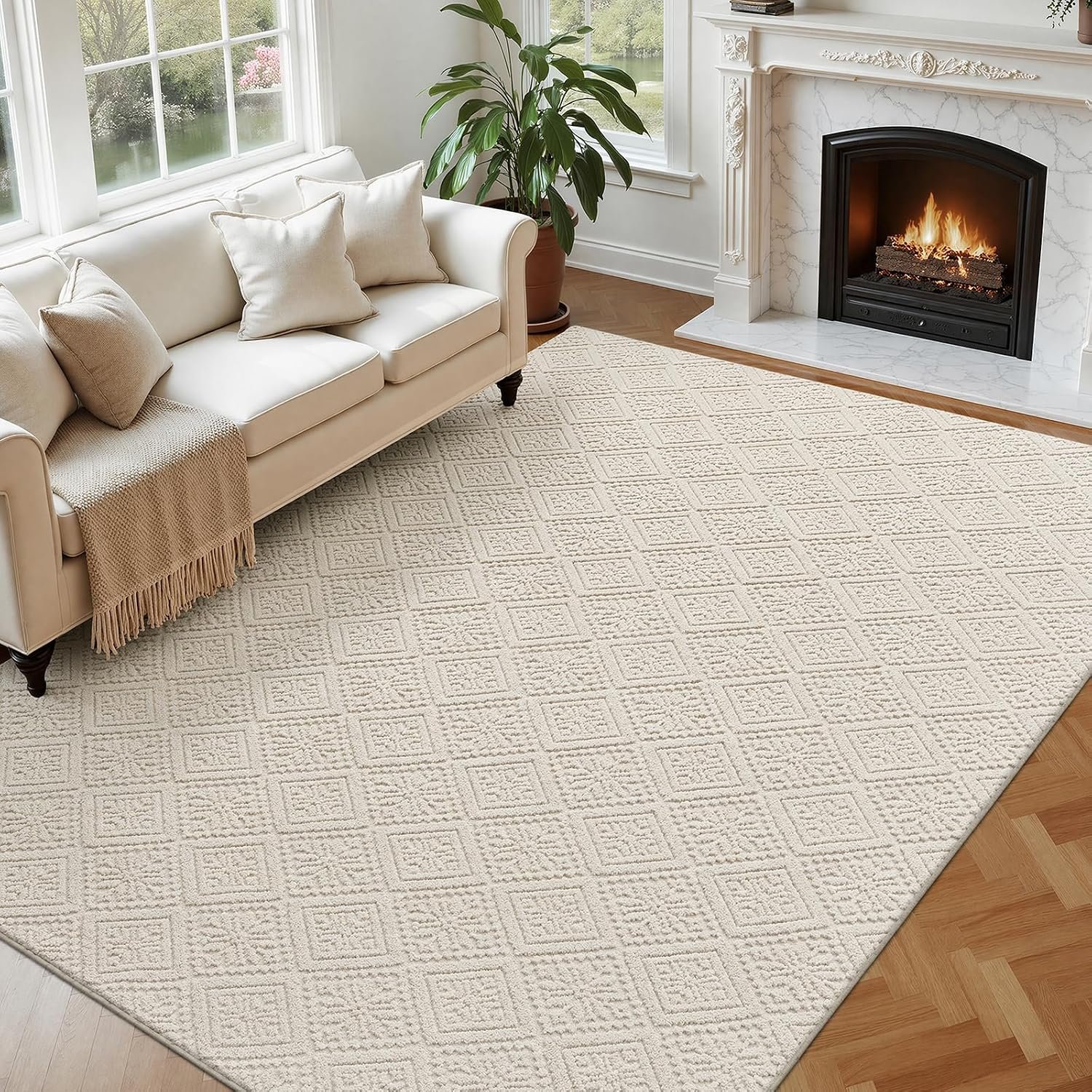 U’Artlines 6×9 Beige Washable Area Rug for Living Room