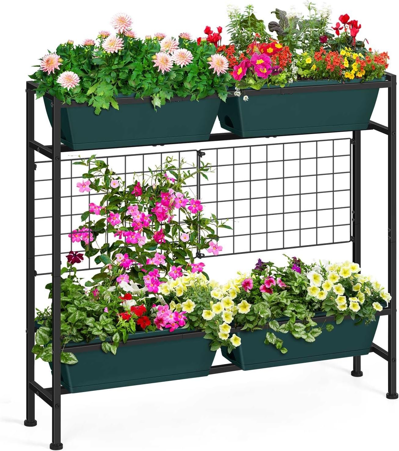OYEAL Raised Garden Bed with Legs & & Trellis 32″ Tall Vertical Herb Garden Planter Indoor Outdoor Elevated Flower Beds for Gardening, Vegetables, Herbs, Patio, Balcony, Backyard, Green