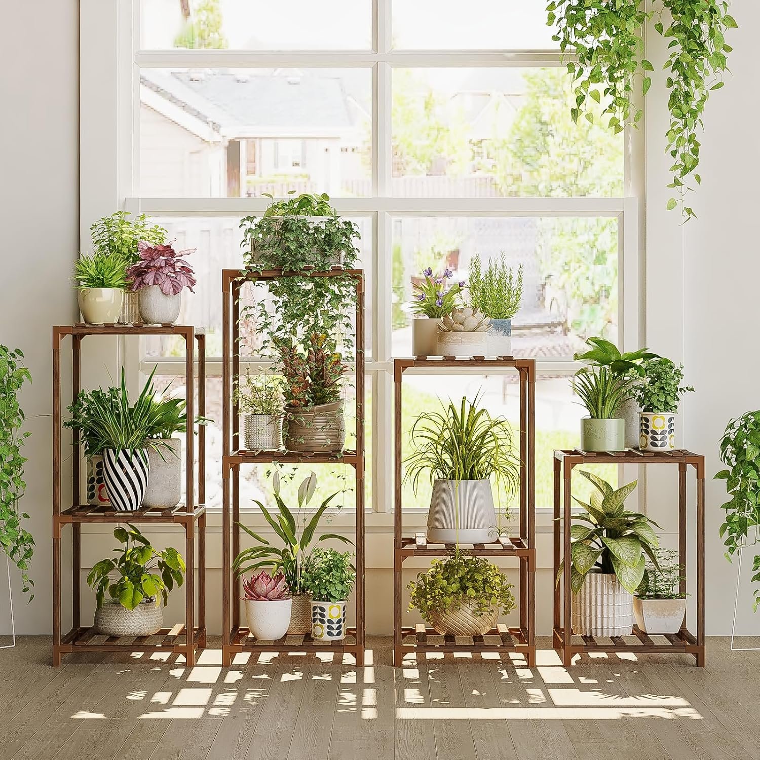 Bamworld Plant Stands Indoor 4 Sets Plant Shelves Outdoor