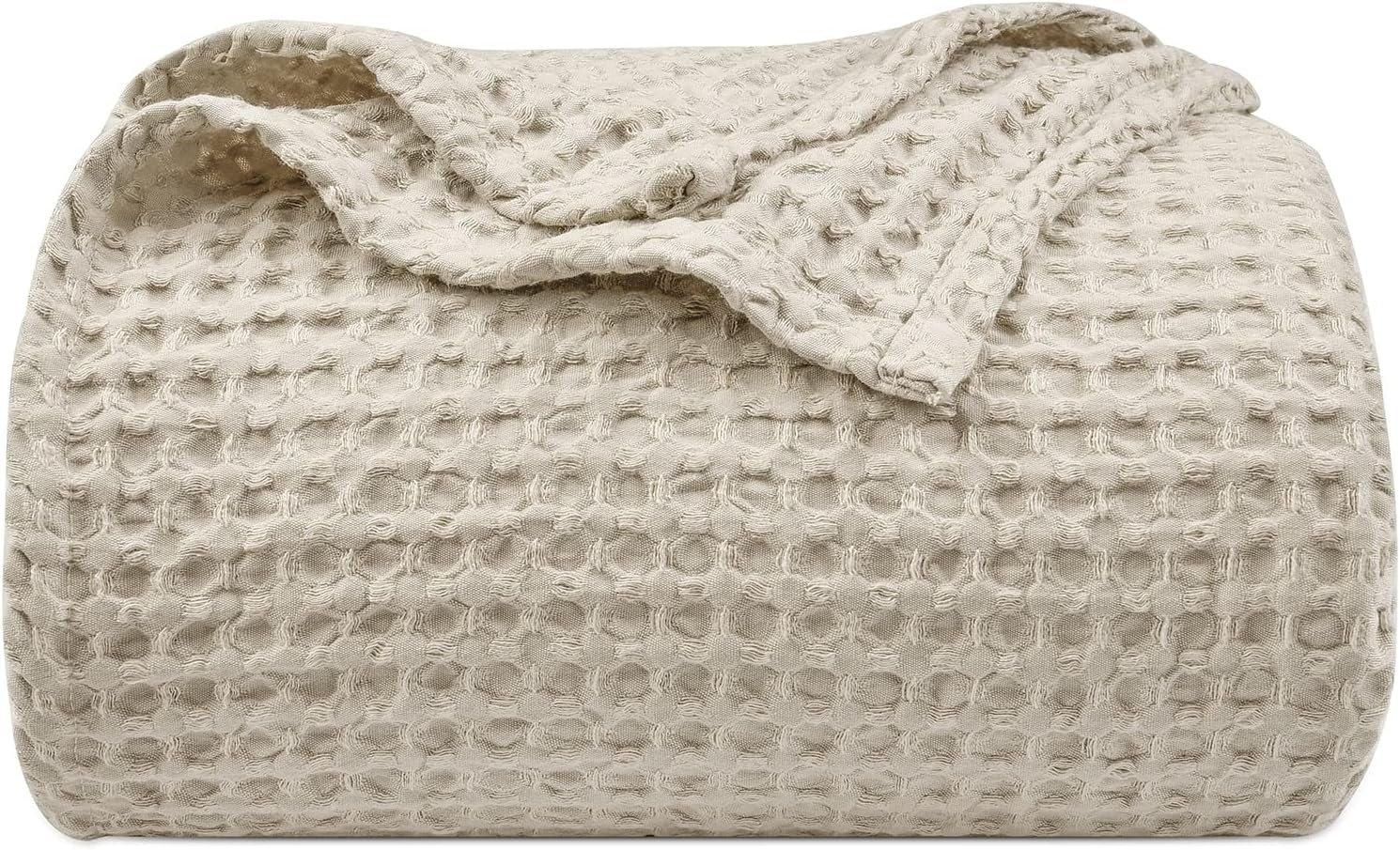 PHF Ultra Soft Waffle Weave Blanket for Bed, Queen Size, Light Khaki/Linen