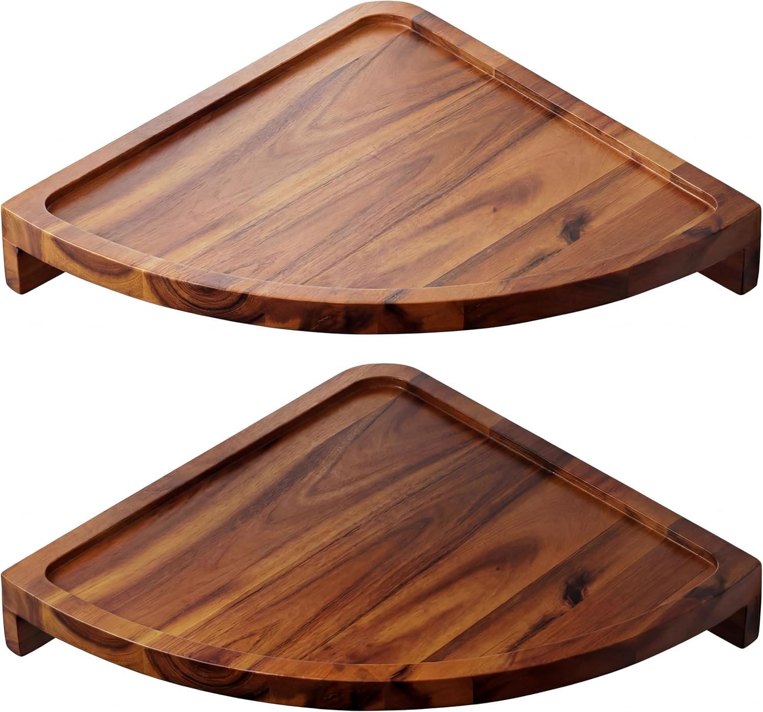 Demigo Round Floating Corner Shelves, Natural Acacia Wall Shelf, Set of 2